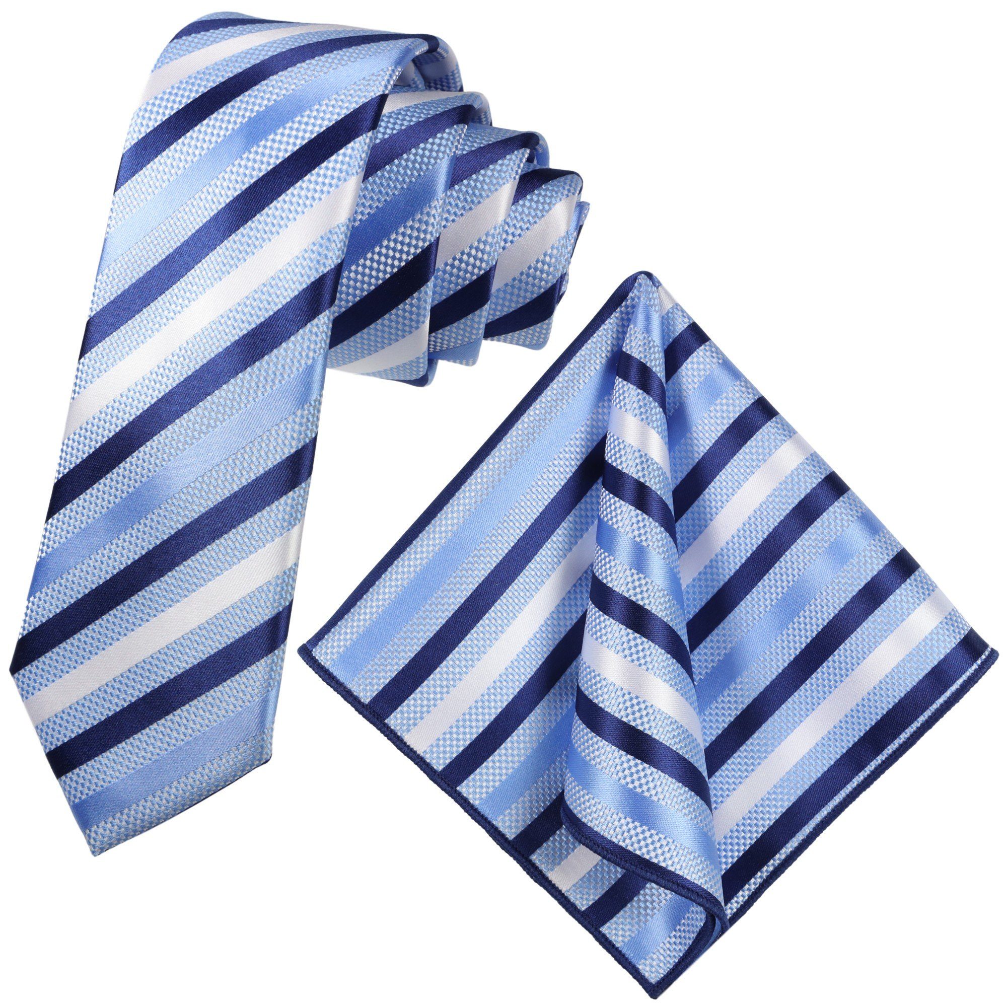 GASSANI Krawatte Streifenkrawatte Business Festlich, Herren-Krawatte Hochzeit Schlips (Set, 2-St., Krawattenset, Einstecktuch, zum Sakko, Slim Fit, Dünn) Schmal, Slim Tie, Satin Jacquard Gestreift Gemustert, Seide-Touch