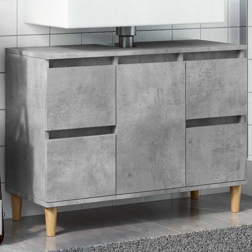 furnicato Waschbeckenunterschrank 80 x 33 x 60 cm Betongrau (1-St) Badmöbel mit 4 Schubladen und Fach für dein Badezimmer