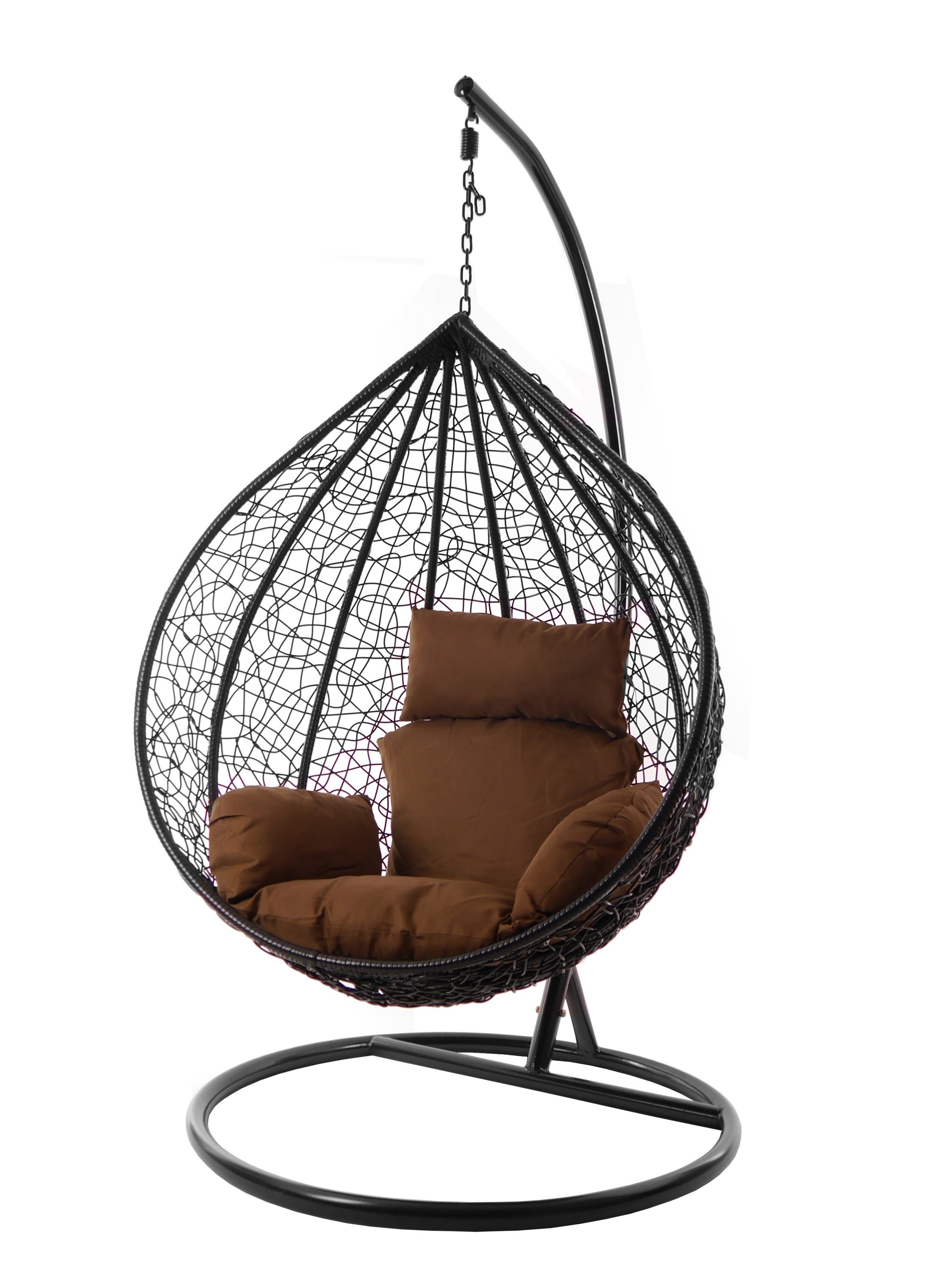 verschiedene Gestell schwarz, MANACOR (7790 Hängesessel Farben Chair, chocolate) Hängesessel XXL Nest-Kissen, Swing inklusive, dunkelbraun edel, KIDEO und Kissen