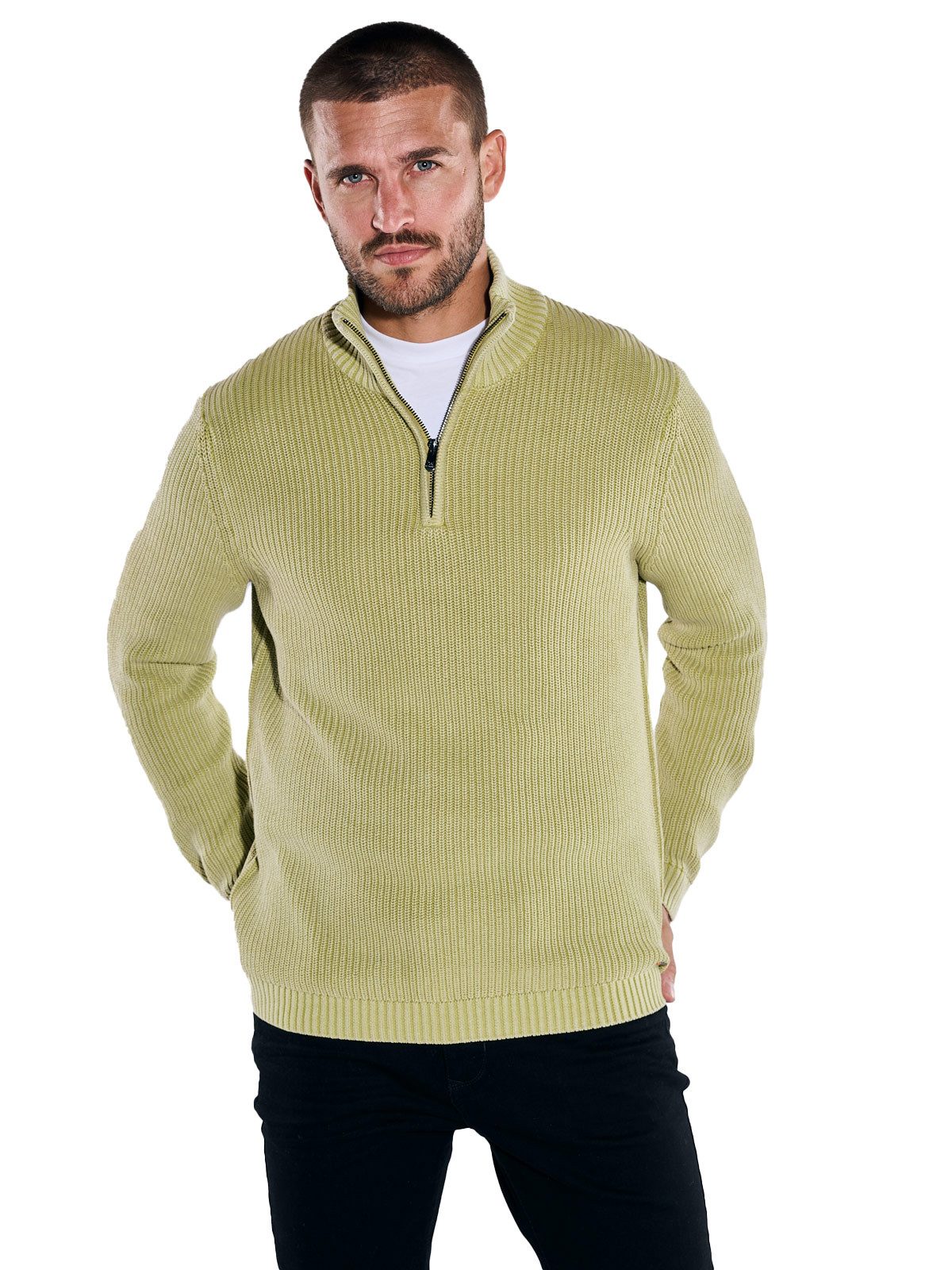 emilio adani Stehkragenpullover Herren Pullover mit Troyerkragen, Hellgruen