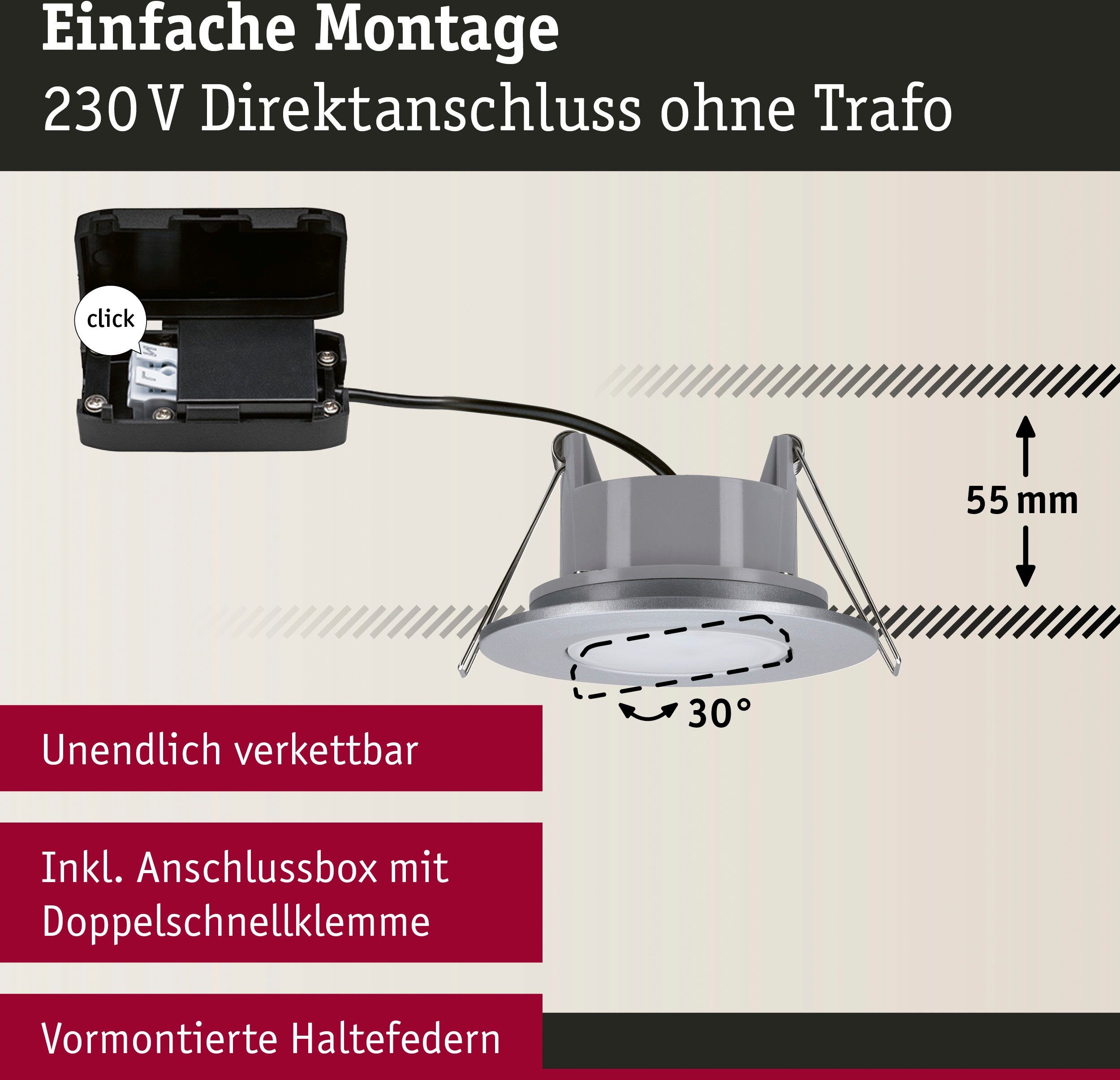 Paulmann LED Einbauleuchte Calla 10x680lm 4000K 6W 230V schwarz matt IP65, LED fest integriert, Neutralweiß