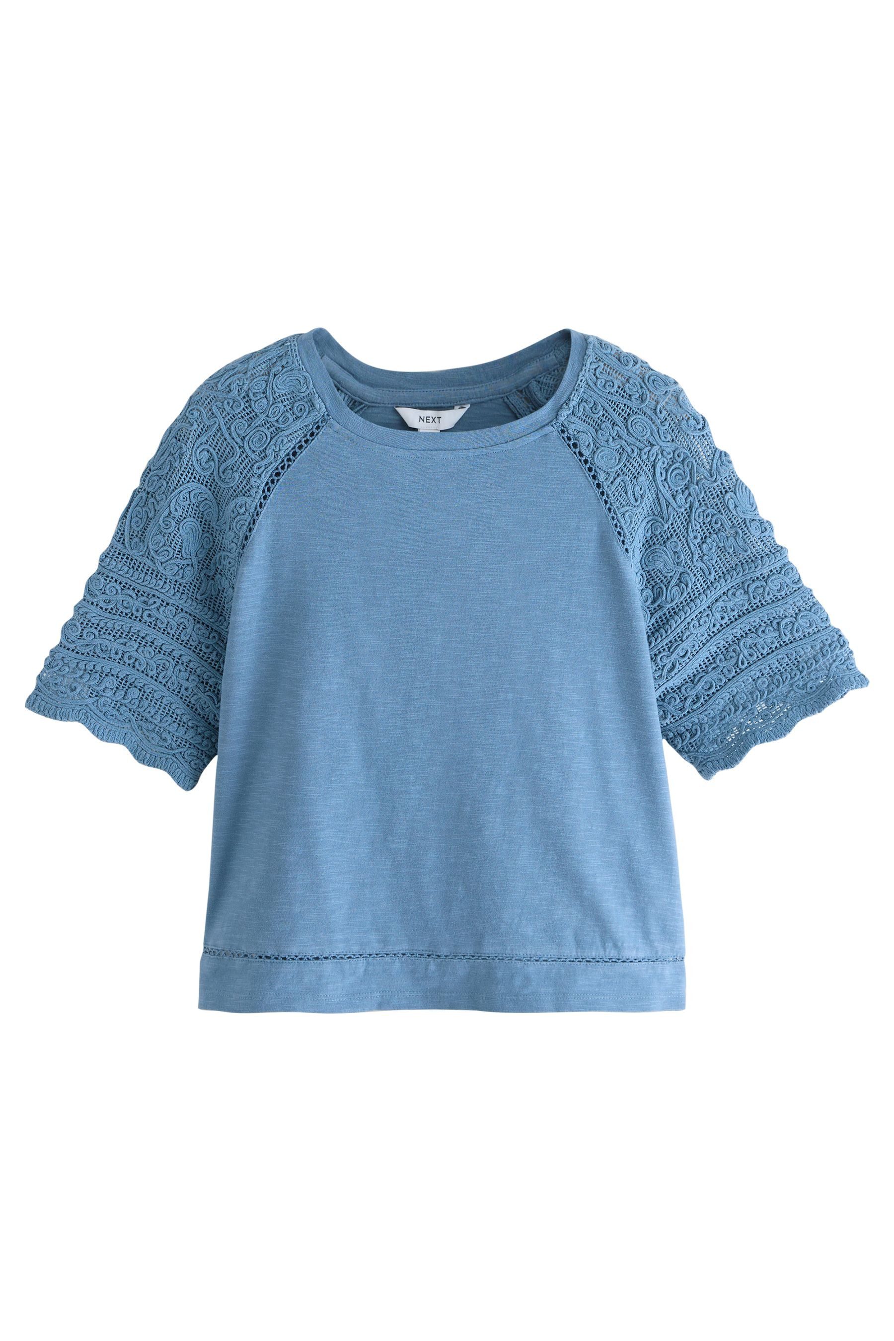 Next T-Shirt Kurzarm-T-Shirt mit Häkeldetail aus Baumwolle (1-tlg) günstig online kaufen