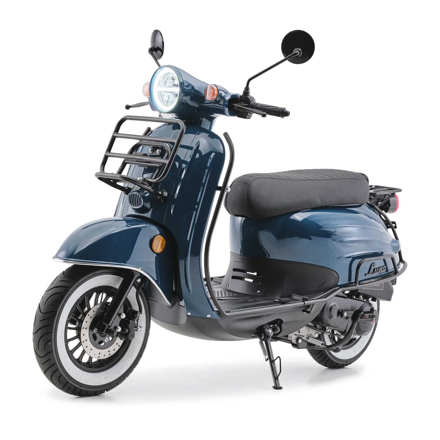 Burnout Motorroller Luna Ozeanblau, 50 ccm, 45 km/h, Euro 5, Retro-Design, LED-Licht