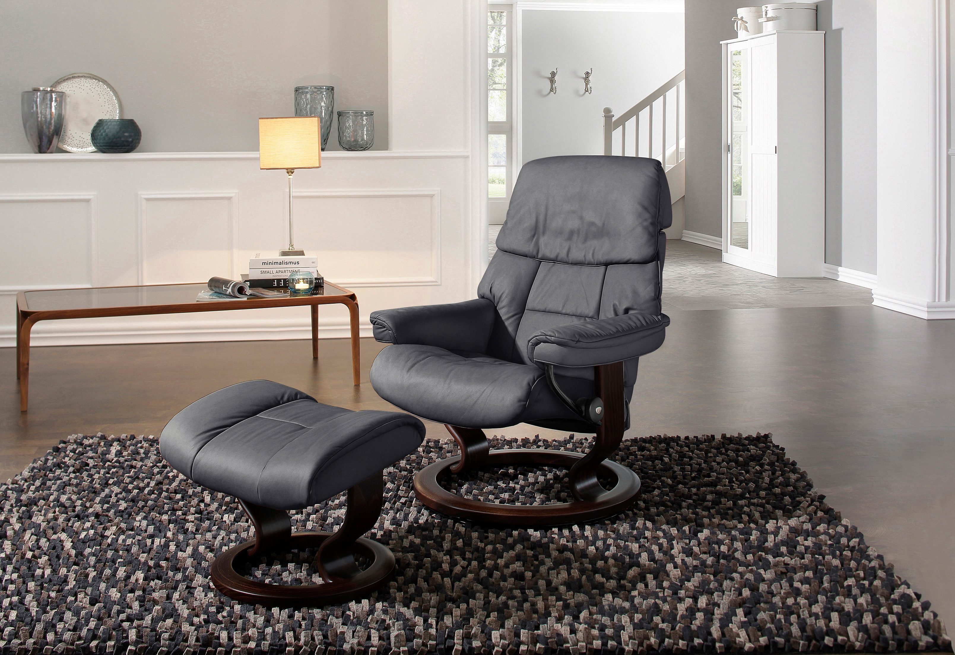 Base, Schwarz Gestell L, Classic Größe Relaxsessel (Set, mit mit Stressless® Eiche, Hocker), Relaxsessel & Ruby Wenge, Braun