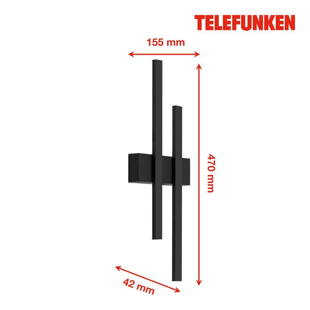 Telefunken Außen-Wandleuchte 313205TF, LED fest integriert, 2700K - Extra-Warmweiß, Wand Außenleuchte IP44 4000K 8W 47x15,5x4,2cm