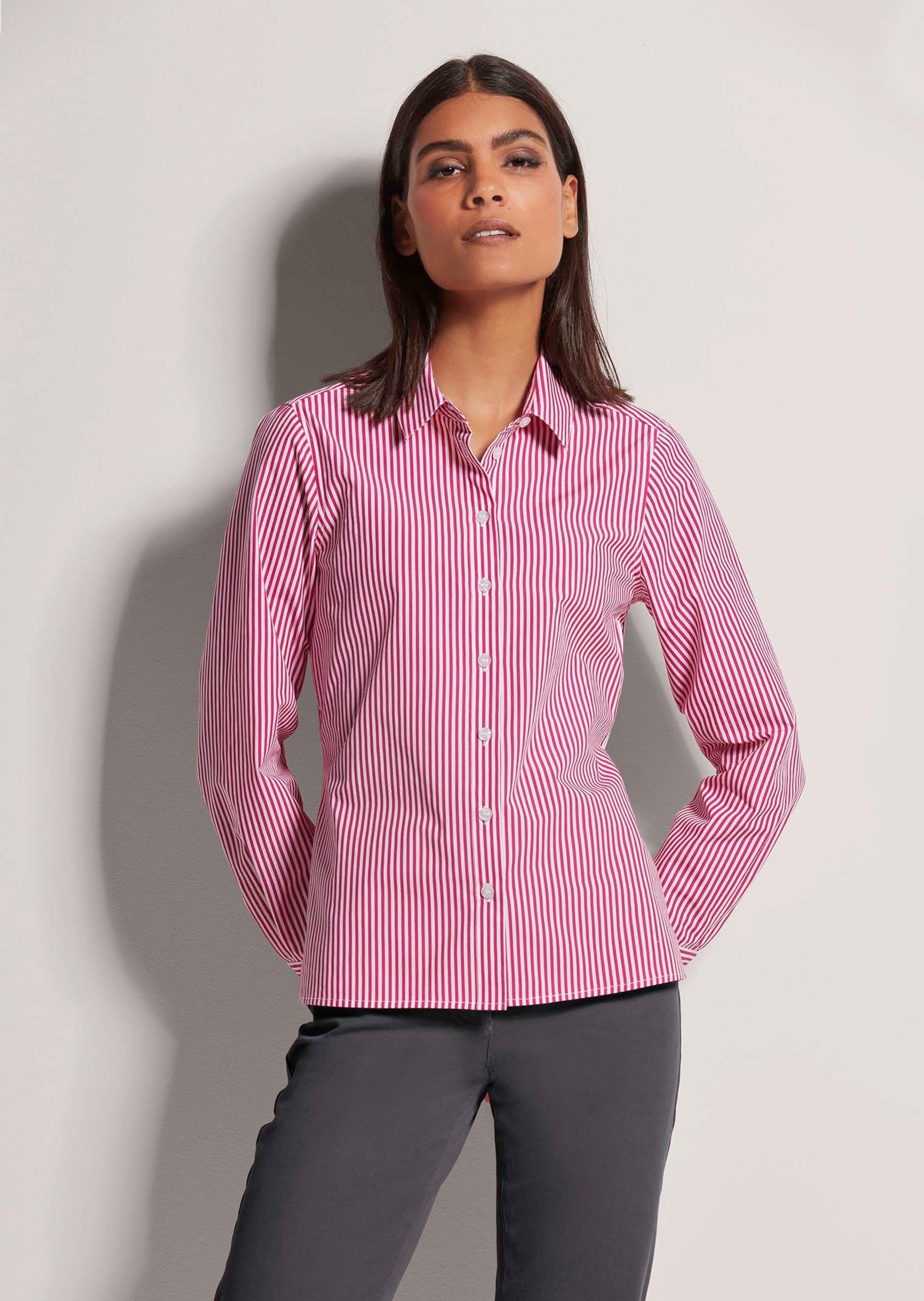 Hemdbluse Streifenbluse aus reiner Baumwolle
