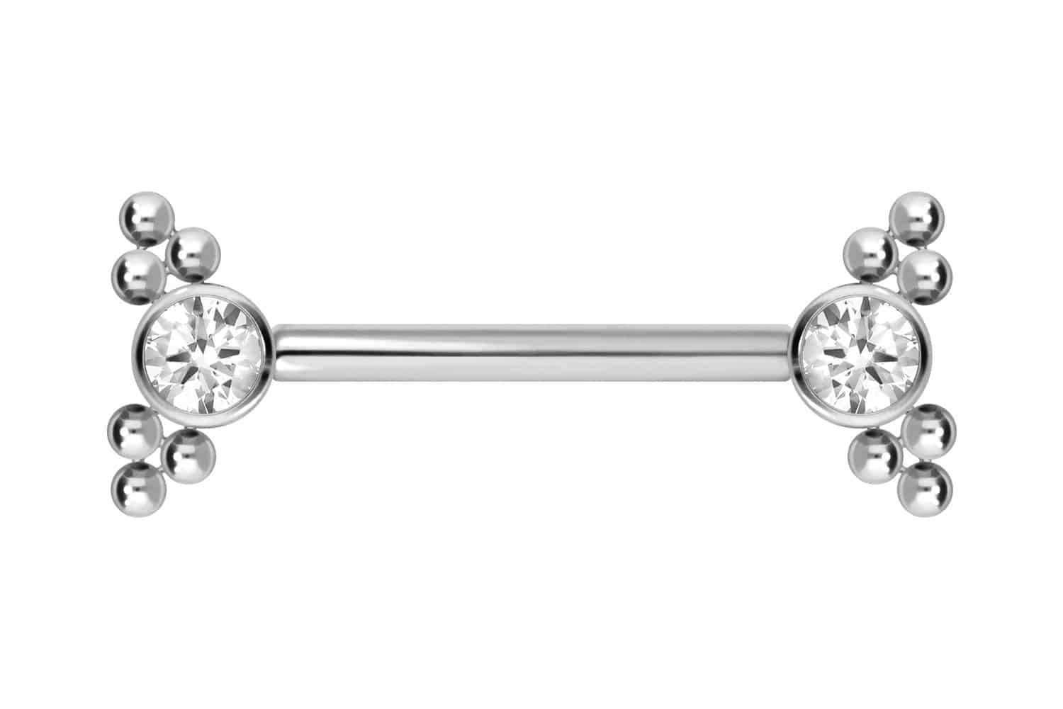 Brustwarzenpiercing Titan Barbell mit Push Fit KRISTALL + 2 KUGELDREIECKE