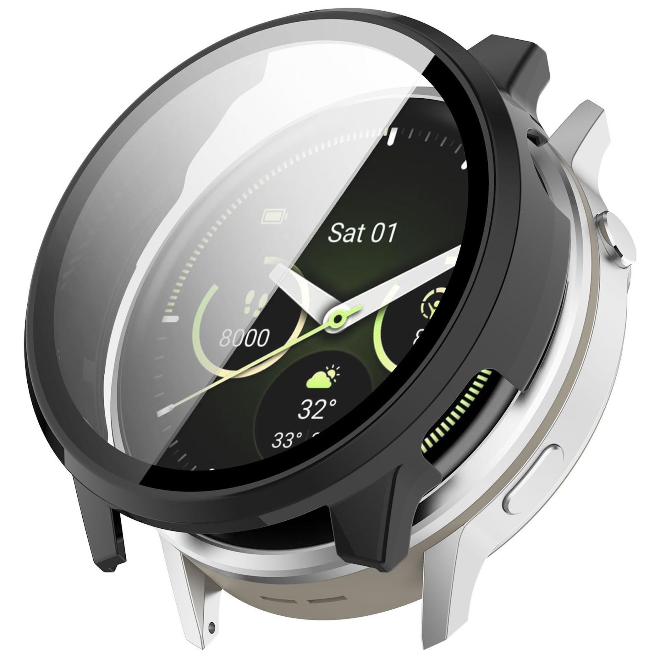 Wigento Smartwatch-Hülle Für Garmin Venu 4 45mm Kunststoff Schutz Hülle + 9H Hart Glas Schwarz, Schutzhülle aus PC + Hart Glas für Rundumschutz