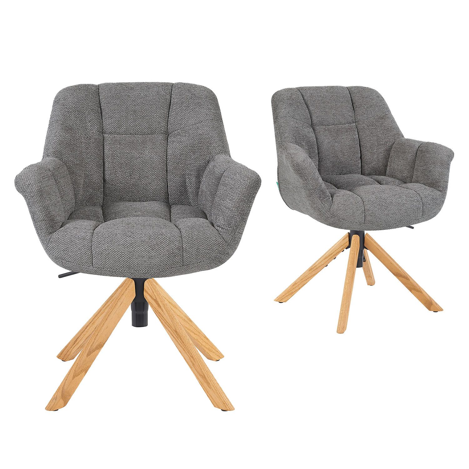 DUBI Möbel Polsterstuhl Mika-Nea, Eiche geölt, 360° drehbar & höhenverstellbar im 2er-Set