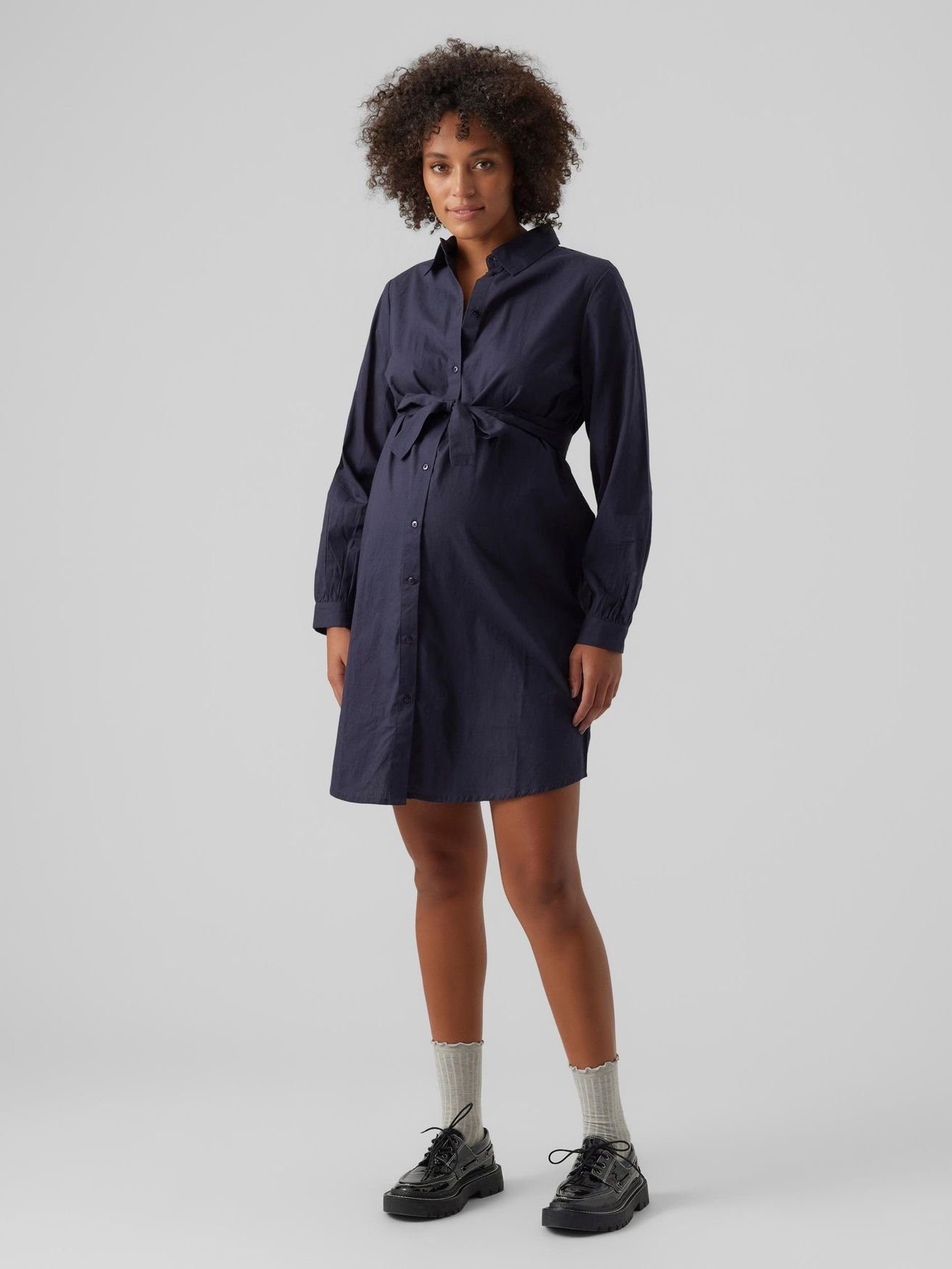 Mamalicious Shirtkleid Mini Umstands Kleid MLNANNA (lang) in Navy 5005 Bluse Still Mode Langarm Schwangerschaft