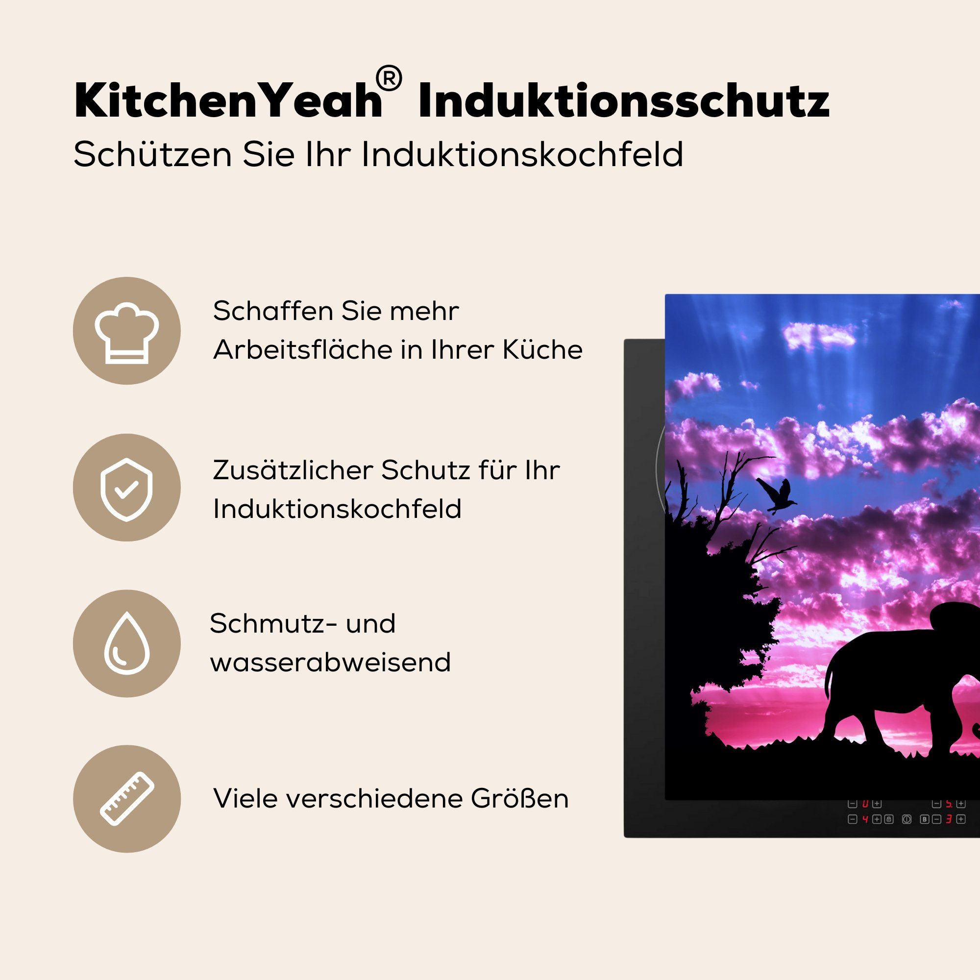 tlg), (1 - für Herdblende-/Abdeckplatte Berg, Elefant 78x78 Ceranfeldabdeckung, Vinyl, MuchoWow cm, - Arbeitsplatte küche Baum