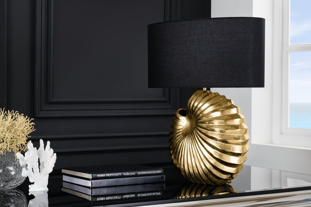 riess-ambiente Tischleuchte SHELL 60cm gold / schwarz, Ein-/Ausschalter, ohne Leuchtmittel, Wohnzimmer · Stoff · Metall · Muschel · Maritim · Maritim
