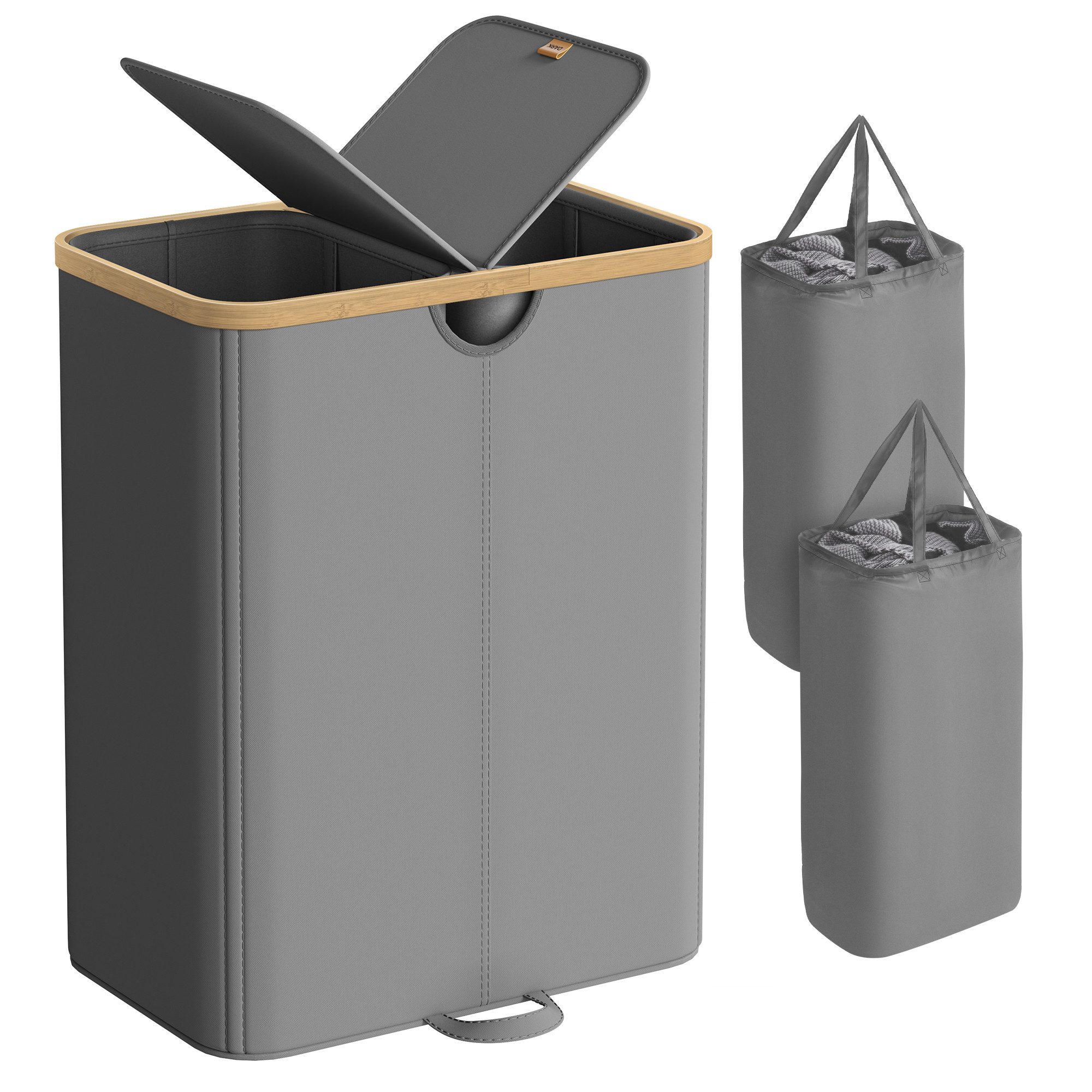 SONGMICS Wäschekorb, 2 Fächer,150 Liter,mit Deckel,herausnehmbarer Wäschesa günstig online kaufen