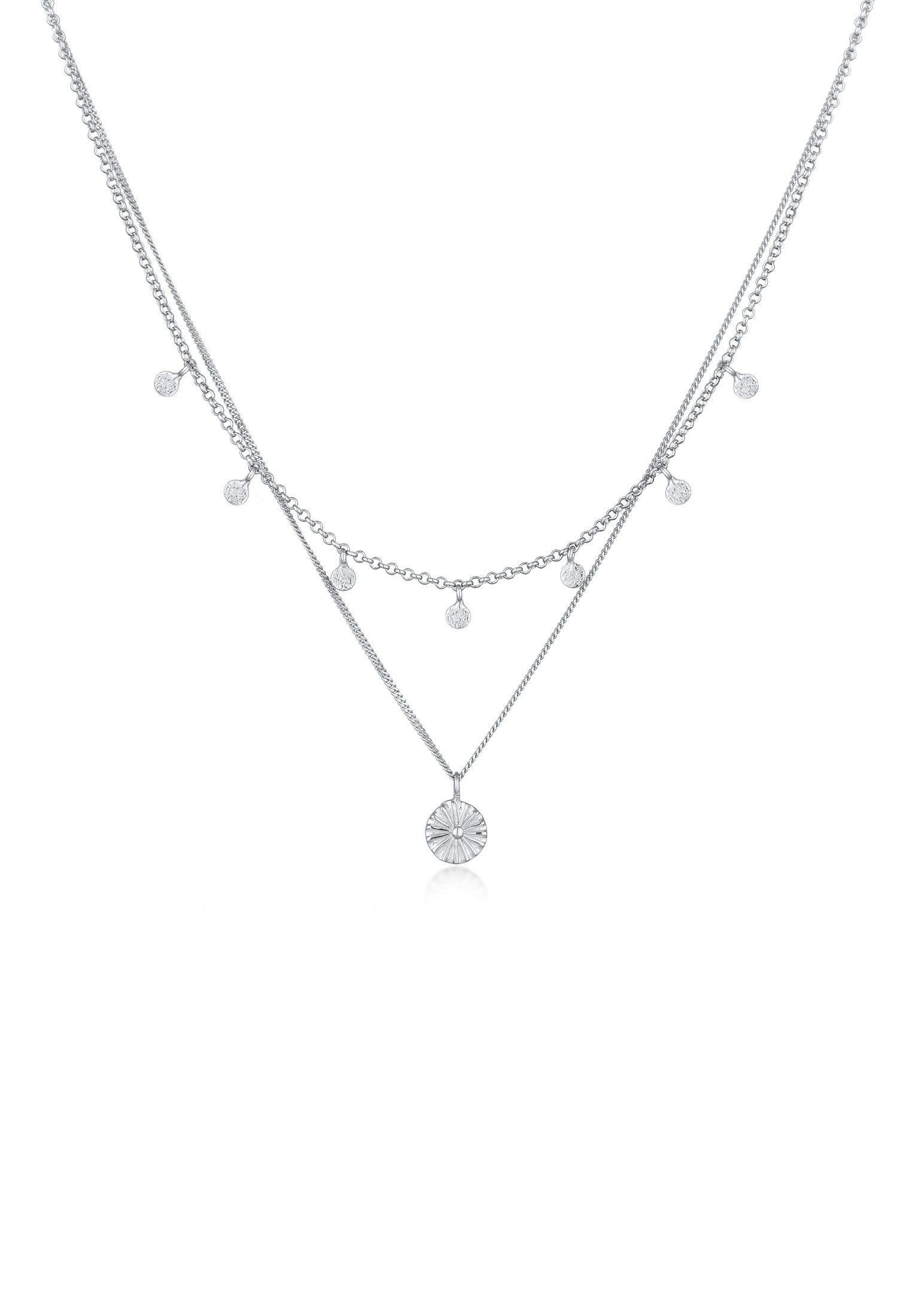 Ketten-Set Layer Plättchen Disc Sonne 925 Silber