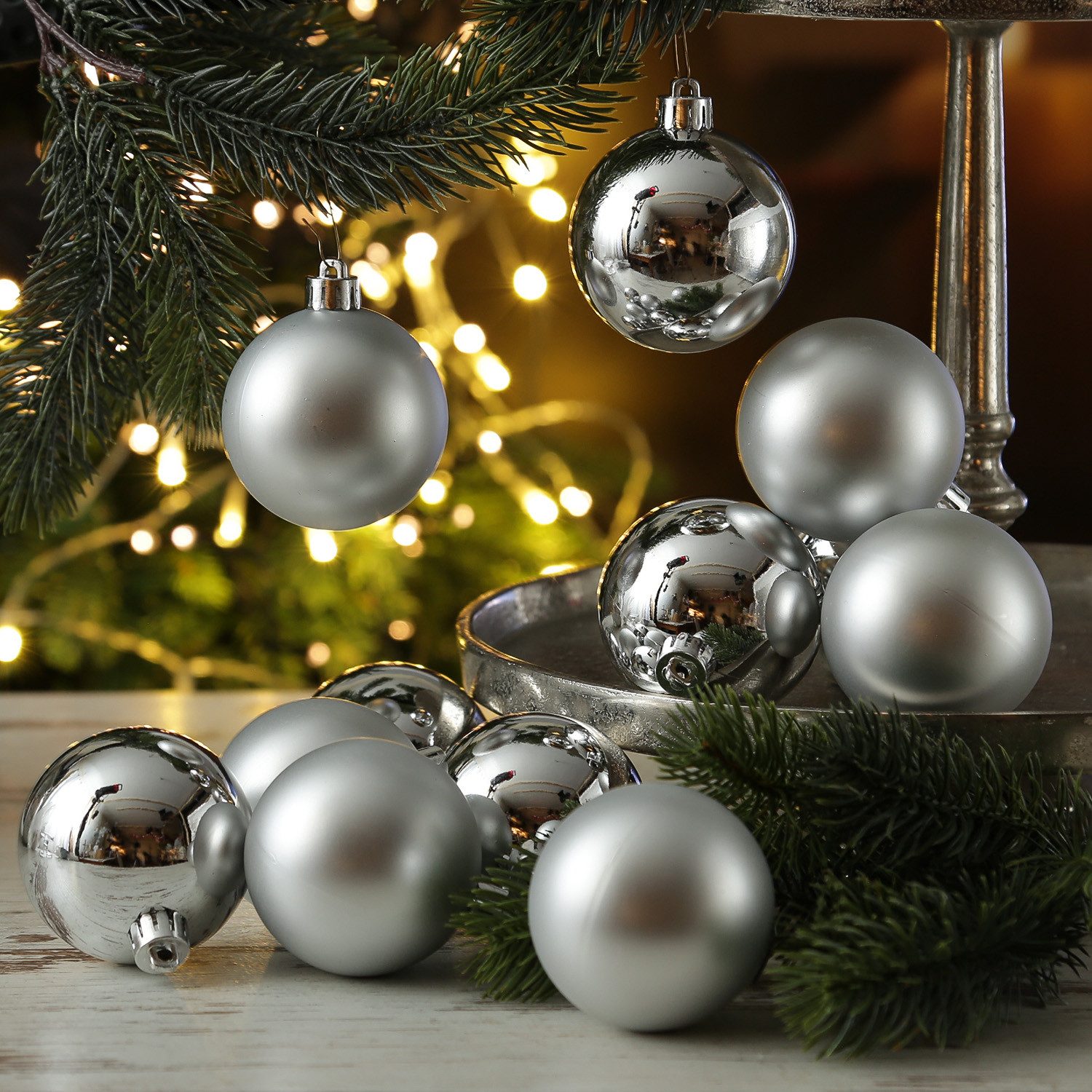 MARELIDA Weihnachtsbaumkugel Weihnachtskugeln bruchfest 6cm Christbaumkugeln silber 12 Stück (12 St)