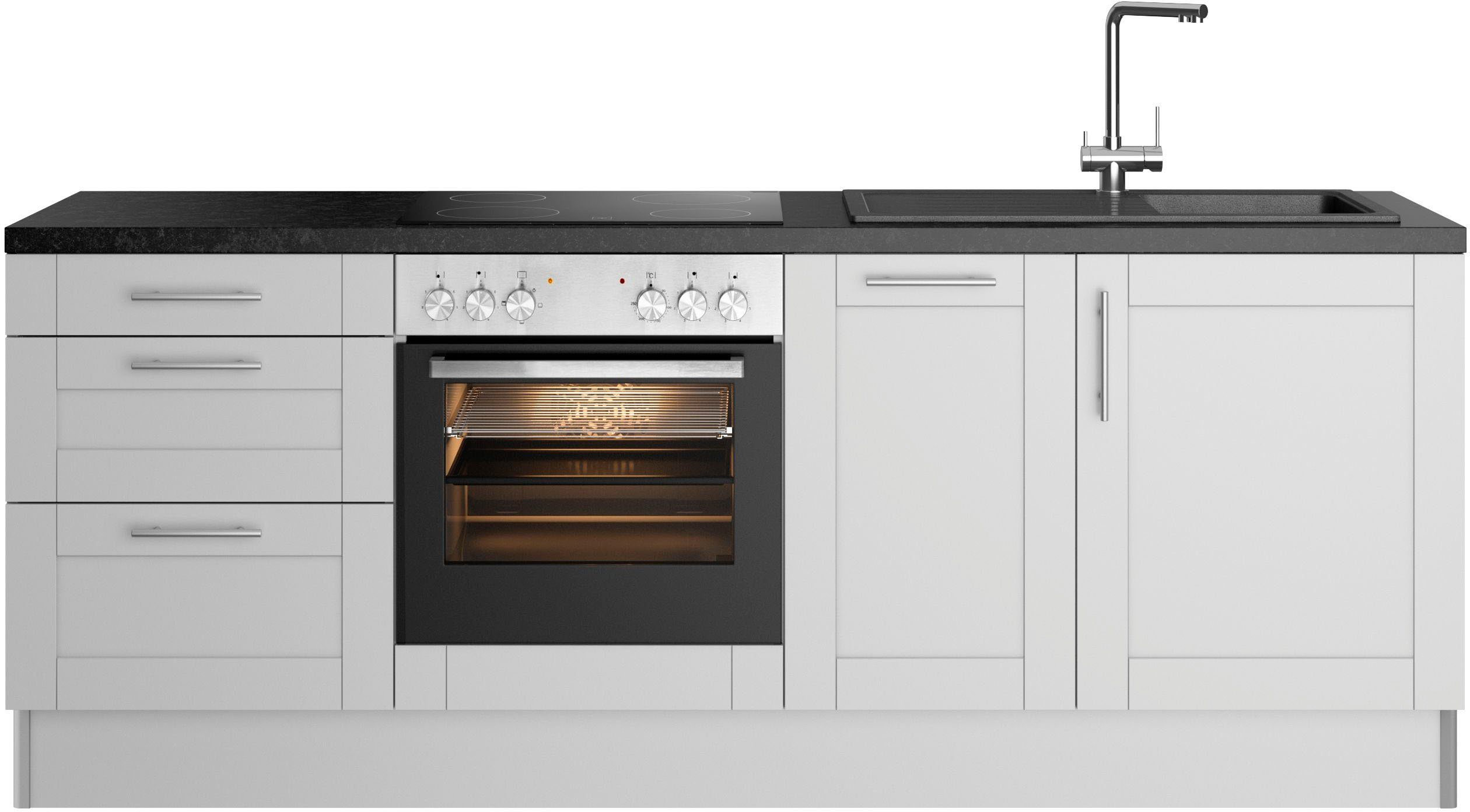 KOCHSTATION Küchenzeile KS-Ahus, 225 cm breit,wahlweise mit E-Geräten,Soft Close Funktion, MDF Fronten