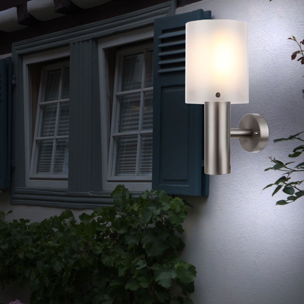 LED-Leuchtmittel Hauswandlampe verbaut, Wandleuchte Außen-Wandleuchte, IP44 LED Wandlampe Edelstahl fest Außenleuchte Globo