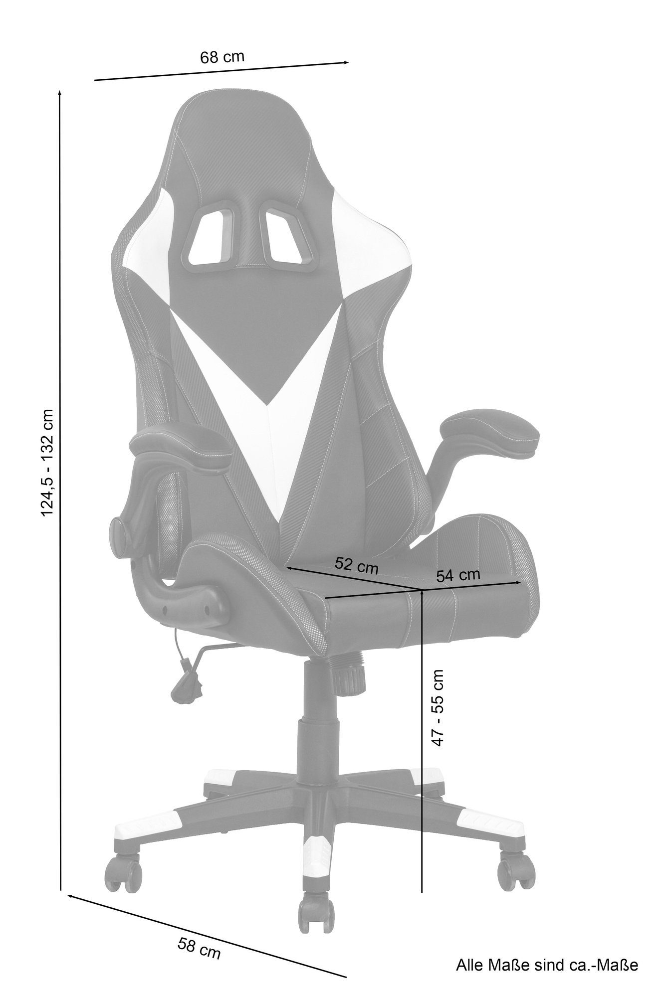 cm), SPACE 68x58 Chair in möbelando (BxT: schwarz/weiß Gaming