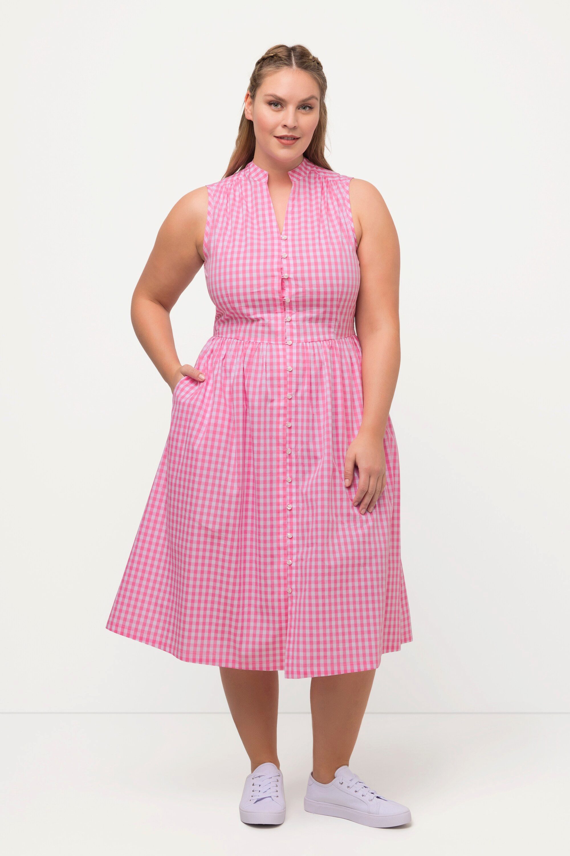 Ulla Popken Midikleid Trachtenkleid Karo V-Ausschnitt günstig online kaufen
