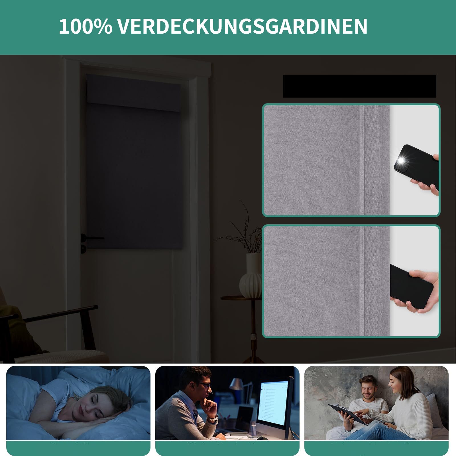 BYSURE Türvorhang Verdunkelungsgardine aus Leinen, mit Klettverschluss, verdunkelnd, Türgardine Balkontür Taschen Vorhang für Schlafzimmer – Bild 5 von 5
