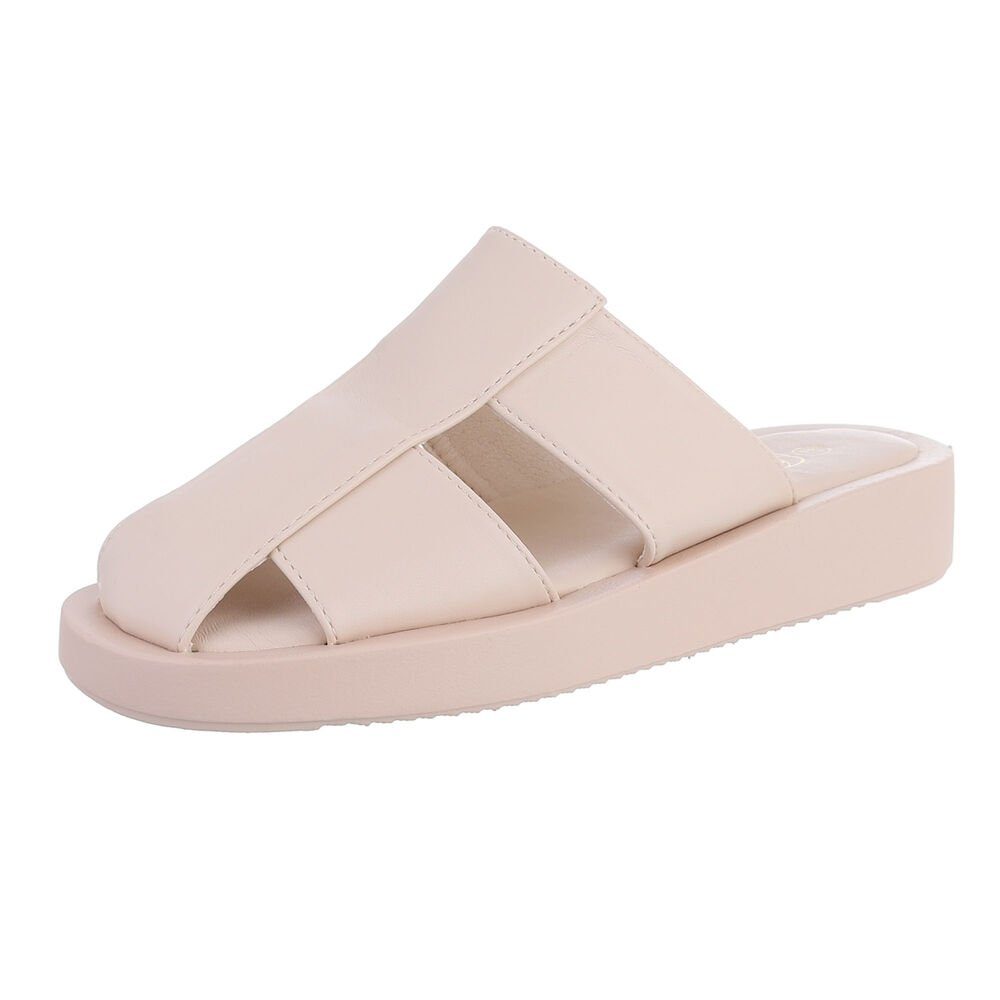 Ital-Design Damen Mules Freizeit Pantolette Flach Pantoletten in Beige günstig online kaufen