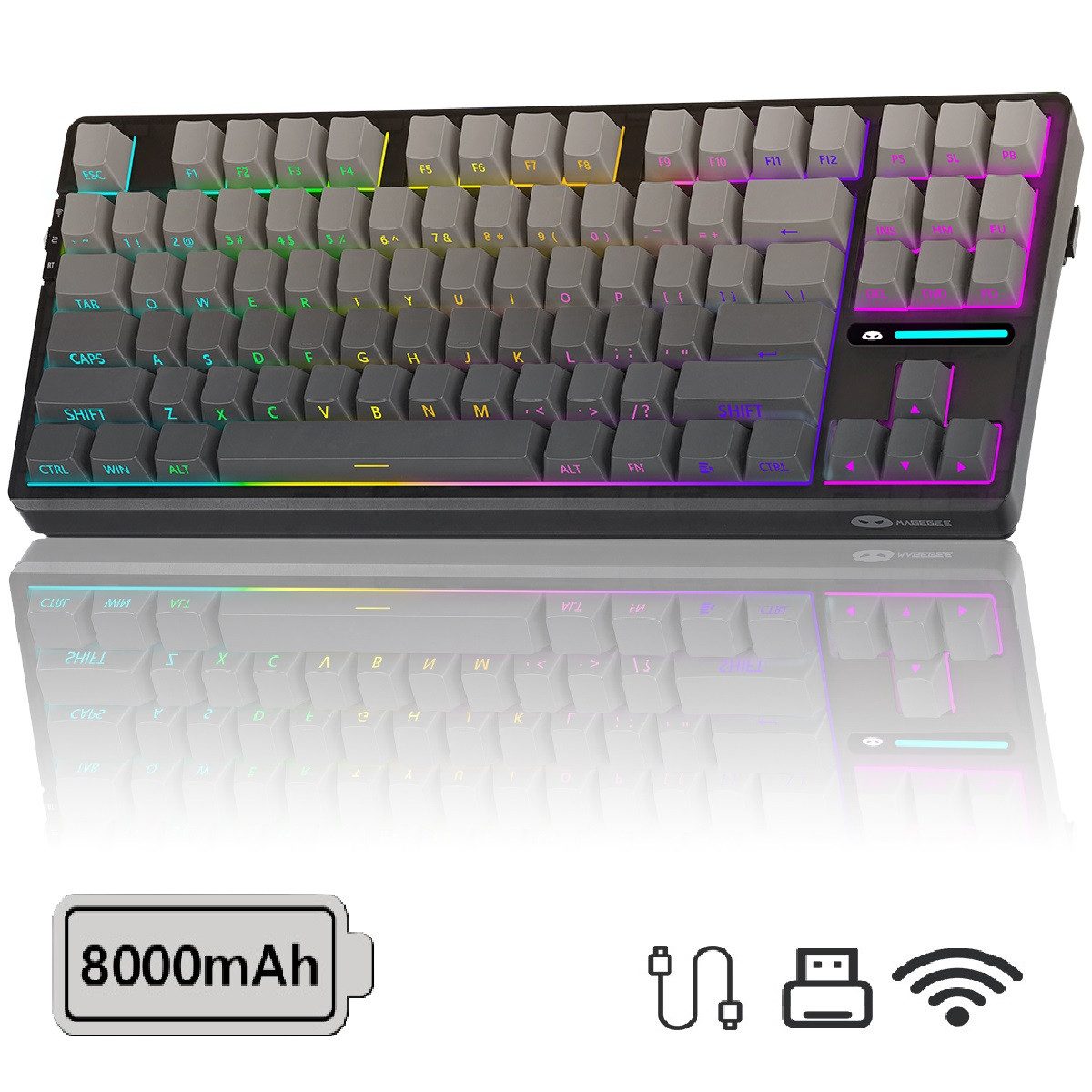3-in-1 Kompakt RGB Mechanische Gaming-Tastatur 8000 mAh PC-Tastatur