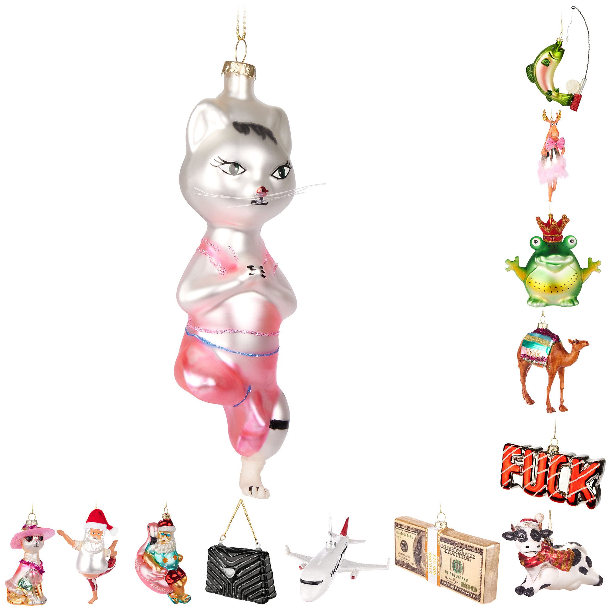 BRUBAKER Weihnachtsbaumkugel Handbemalte Weihnachtskugel - viele lustige Motive - Glas Baumkugel (1 St), Christbaumschmuck Figuren Deko Anhänger Christbaumkugel Weihnachtsdeko