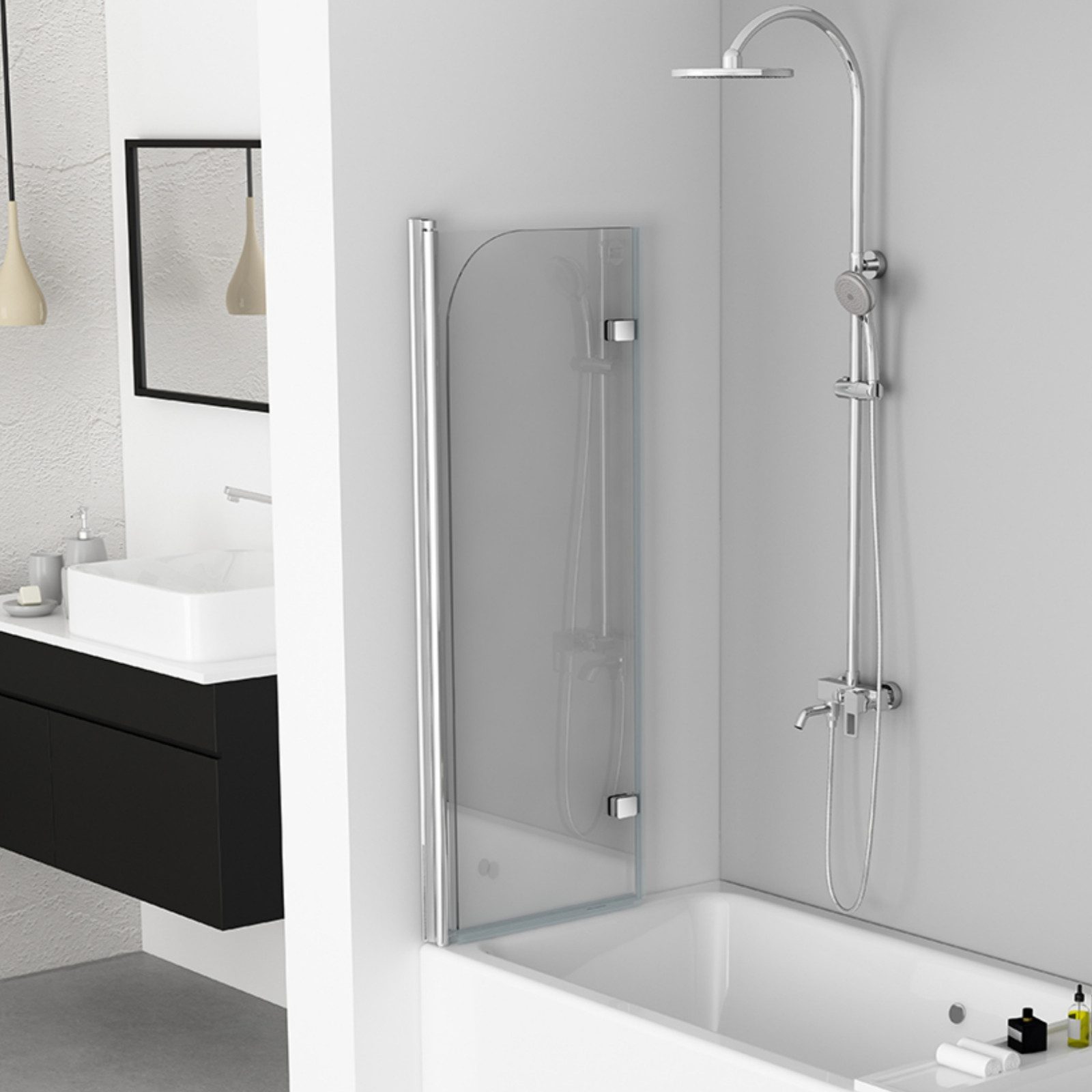 IMPTS Badewannenaufsatz Duschwand für Badewanne Faltwand Badewannenfaltwand, 6mm ESG Sicherheitsglas Glas, Duschwand für Badewanne 2 TLG. Faltwand Duschtrennwand