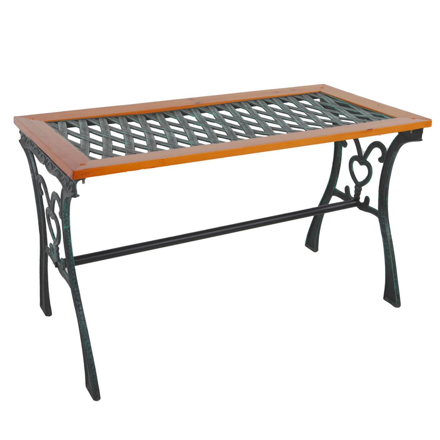 Küchentisch Gusseisen Gartentisch Outdoortisch Holz Glasplatte Natur 98x46xH56cm