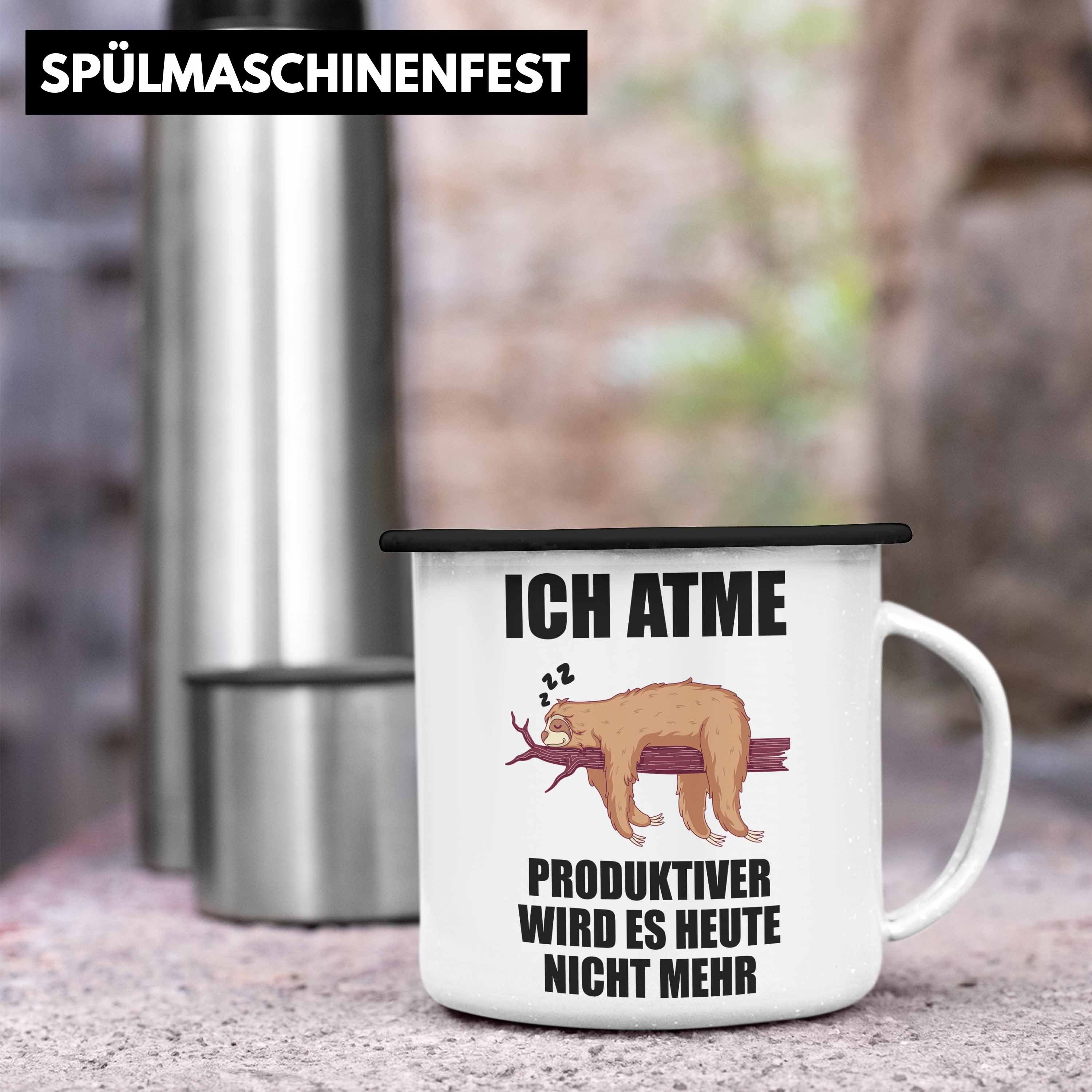 Faultier Thermotasse Spruch Trendation Tasse Emaille Lustiger Arbeitskollge - Faultier Geschenk Schwarz Trendation Mitarbeiter