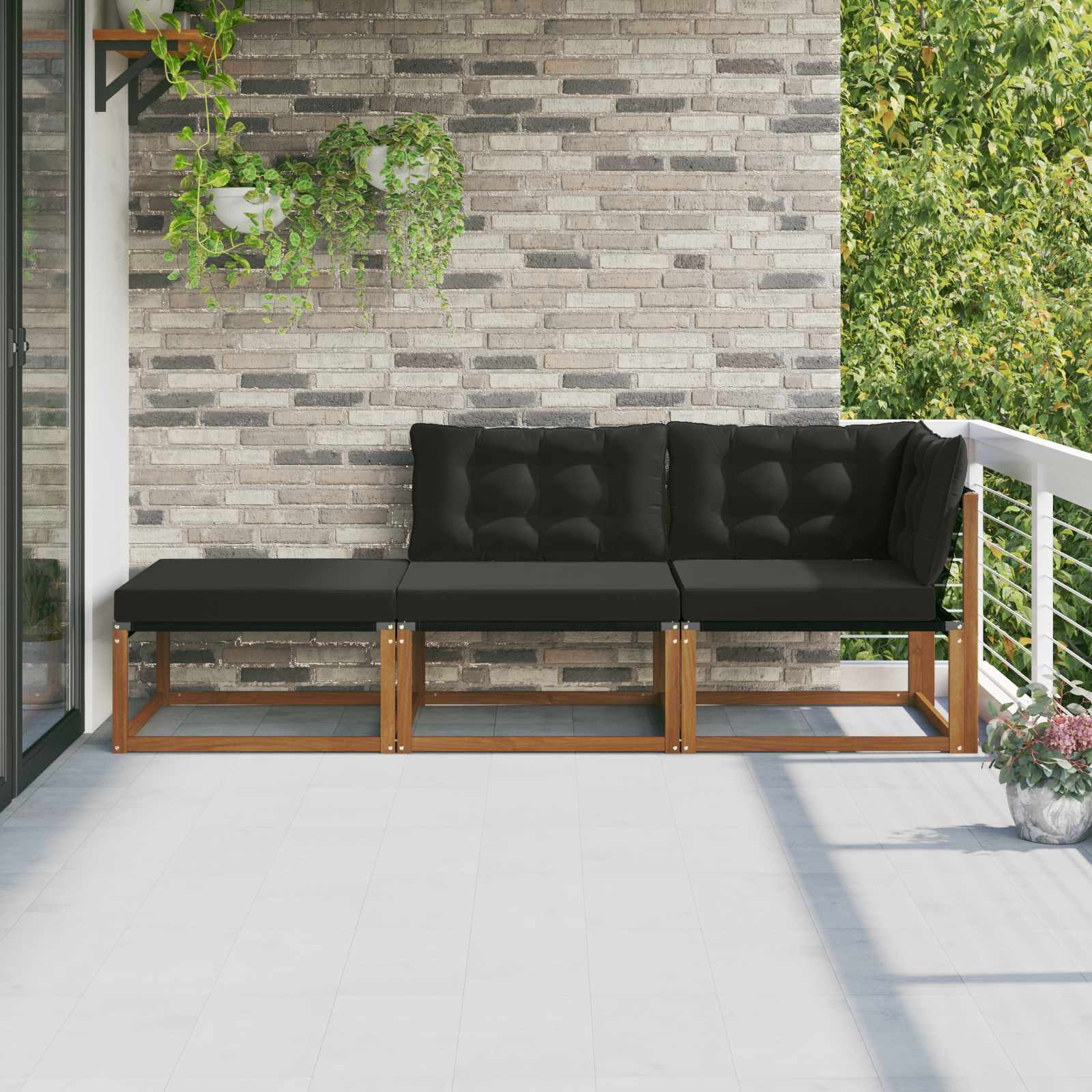 vidaXL Sofaelement Ecksofa-Einheiten für draußen mit Kissen 3 Stück Natur (3 St)