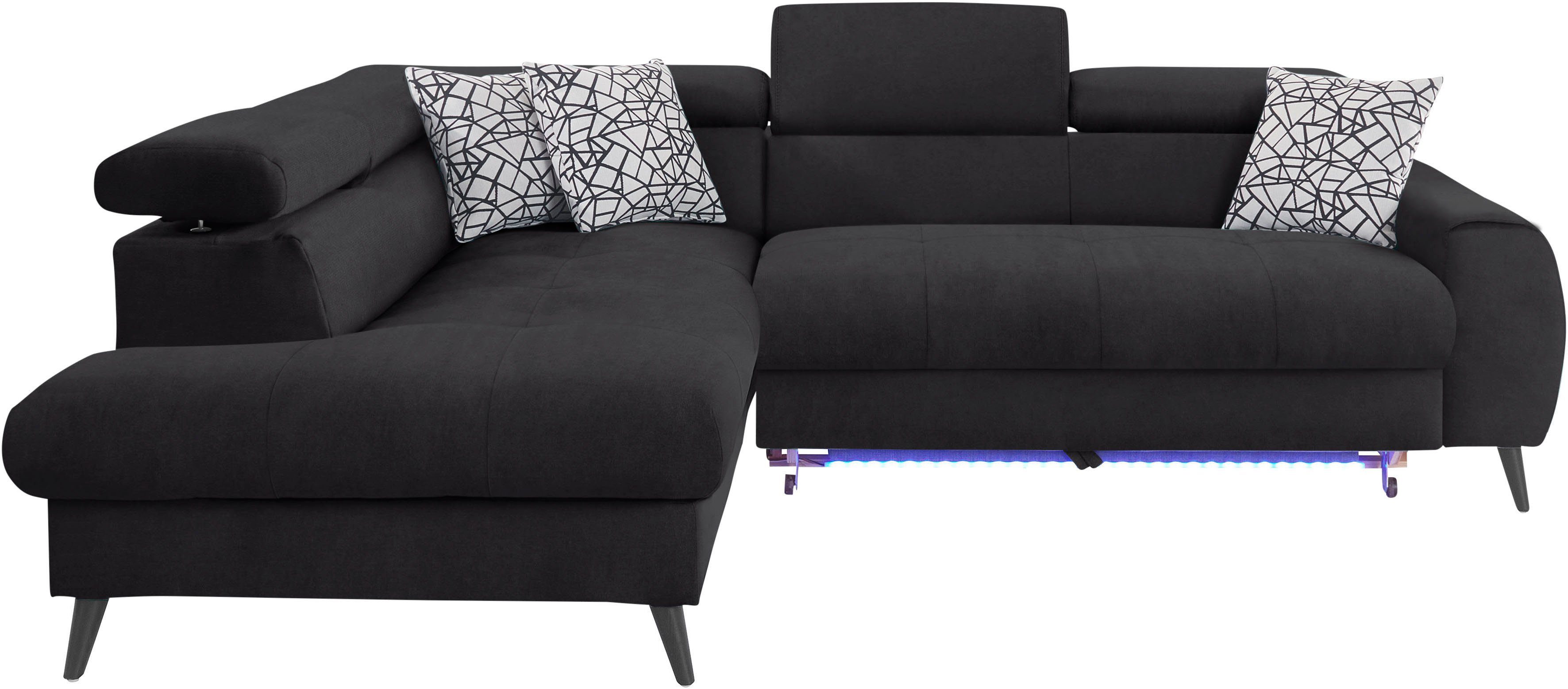 COTTA Ecksofa Mia L-Form mit 3 Zierkissen, wahlweise mit Bettfunktion, Bettkasten, Beleuchtung & Wireless-Charger. Reduzierter Preis € 1.399,99. Unverbindliche Preisempfehlung € 2.639,00