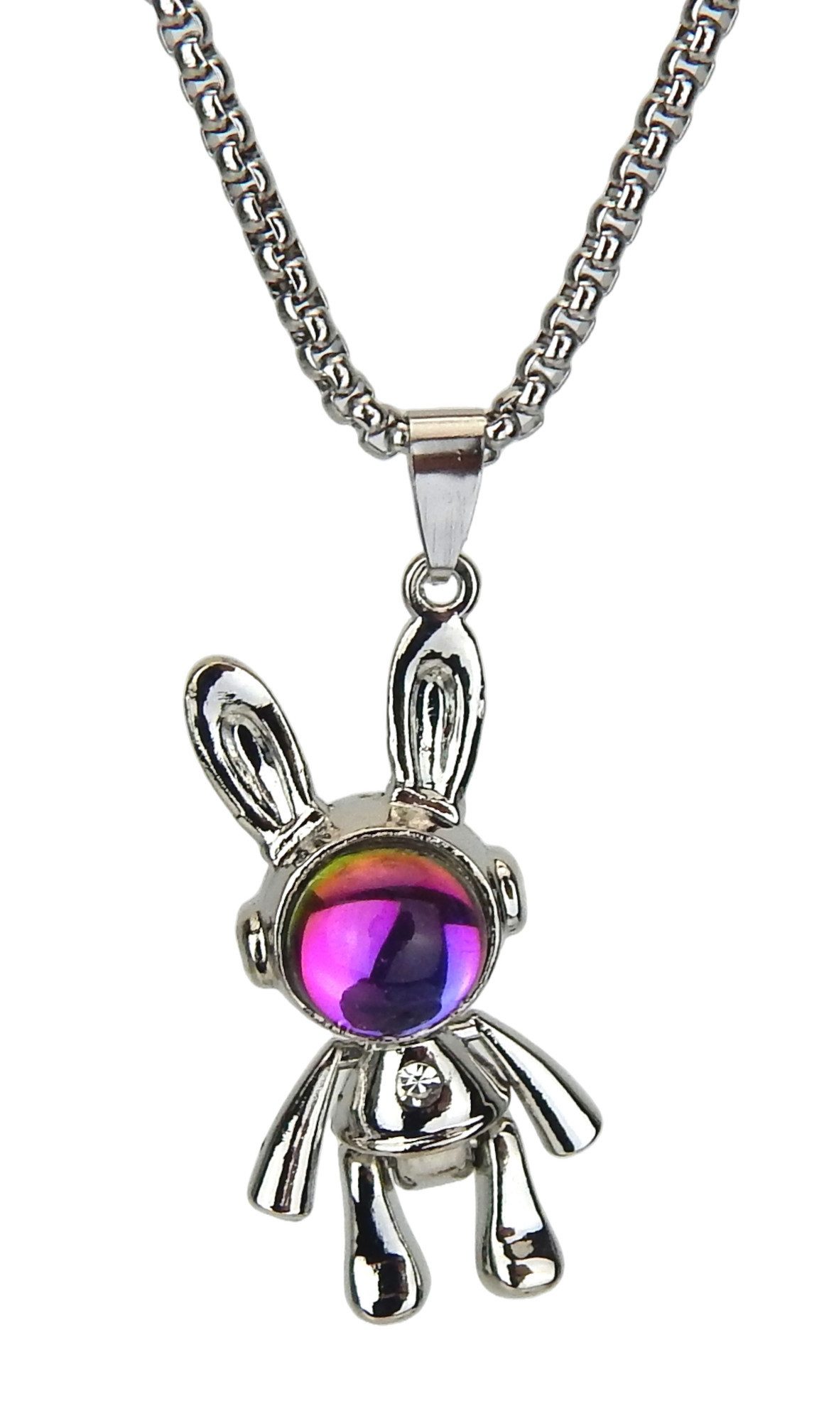 Ella Jonte Lange Kette, silber mit Anhänger Hase mit buntem Schmuckstein