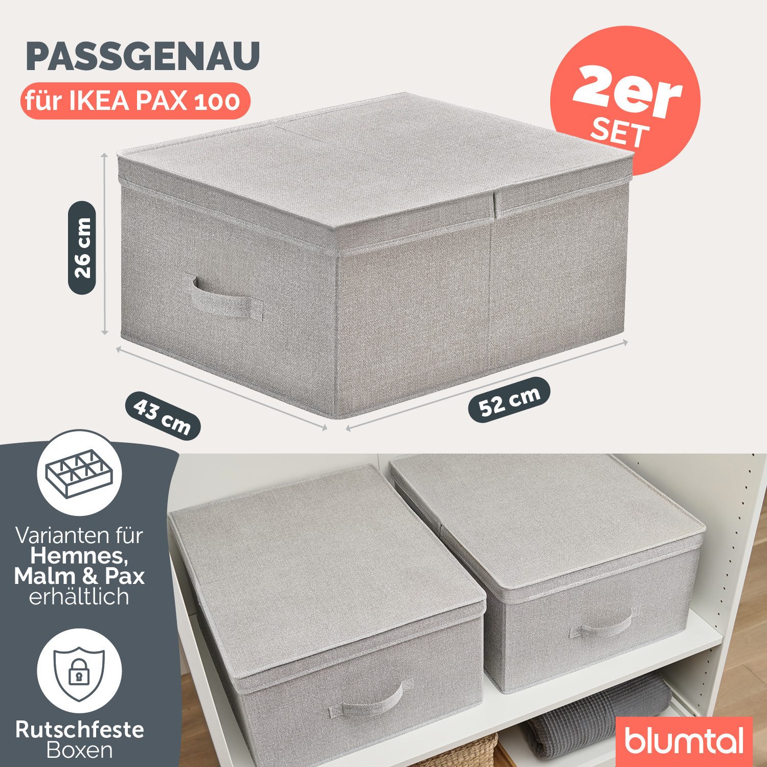 Blumtal Faltbox Kompatibel HEMNES, MALM, PAX Organizer Ordnungssystem Kleiderschrank (2 St), Faltboxen für BHs, T-Shirts - Boxen für Schrank