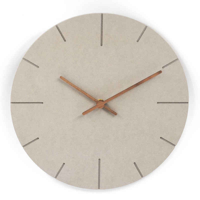 K&L Wall Art Wanduhr »Lautlose MDF Holz Wanduhr Grau Retro Uhr modern Uhrzeiger aus Holz« (30 cm groß, lautlos, ohne Ticken)
