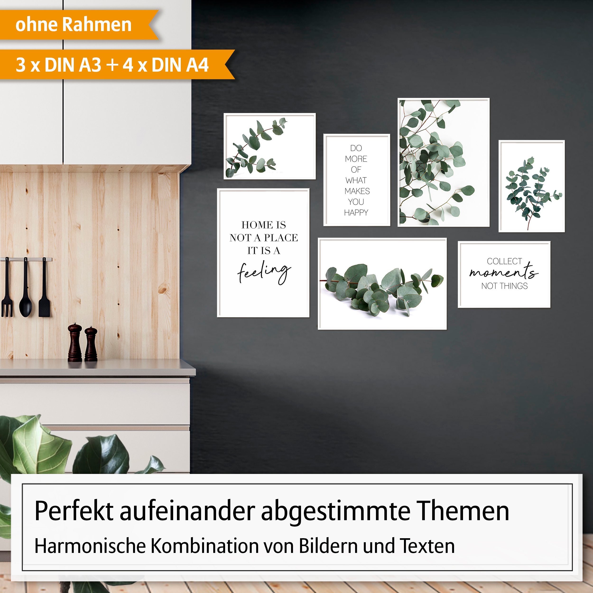 Hyggelig Home Poster Eukalyptus, Premium Poster Set OHNE & MIT Rahmen, 7 Wa günstig online kaufen
