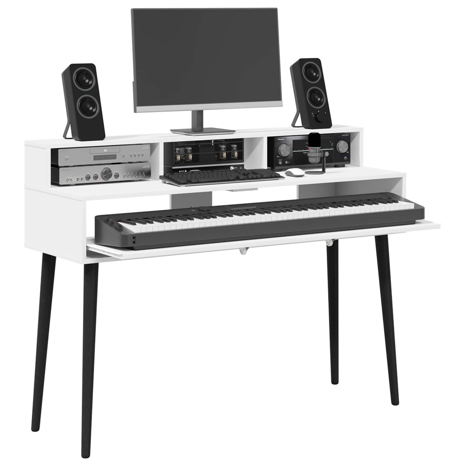 vidaXL Arbeitstisch Studiotisch Weiß 130 x 42,5 x 36 cm Holzwerkstoff (1-St)