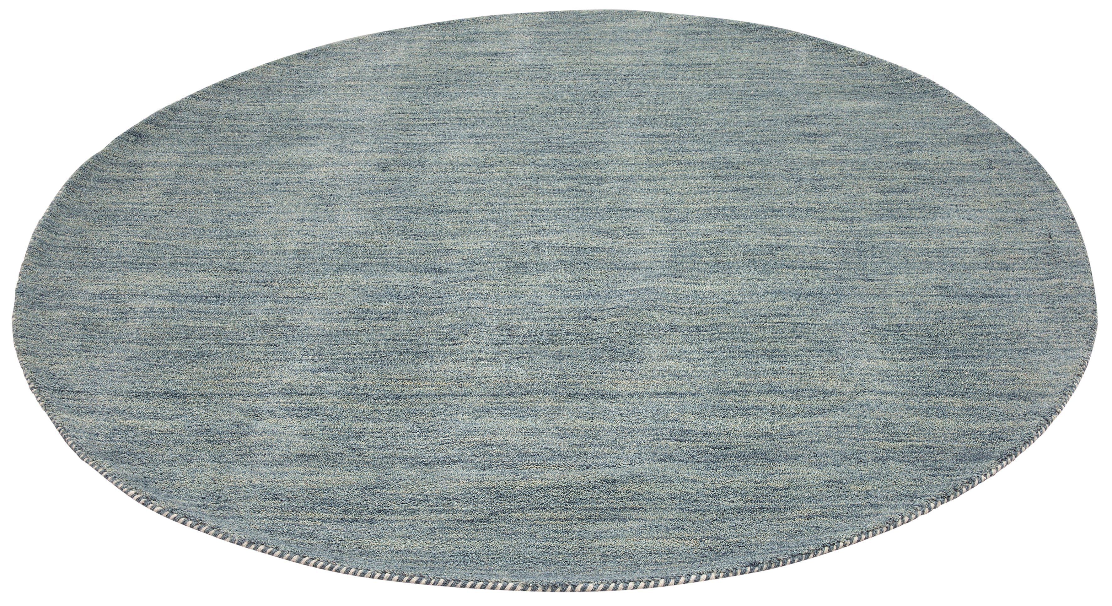 Wollteppich Gabbeh Uni, THEKO, rund, Höhe: 14 mm, Handweb Teppich, reine Wolle, handgewebt, elegant meliertes Garn grau