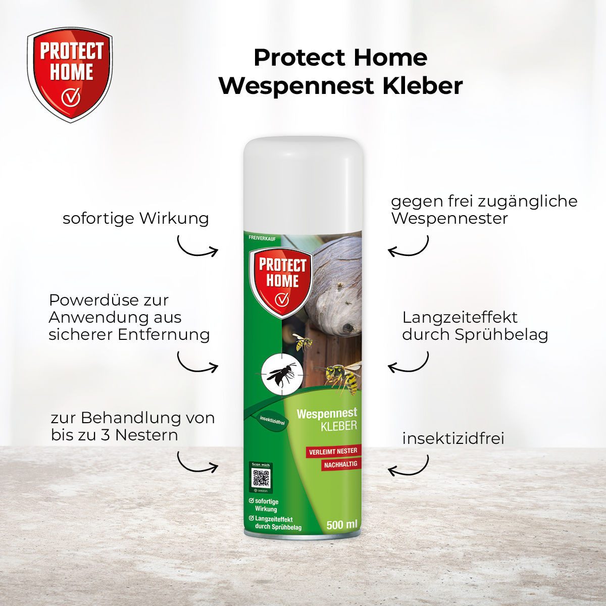 Protect Home Insektenspray Wespennest Kleber, 500 ml, 500 ml, Frei von chemischen Insektiziden