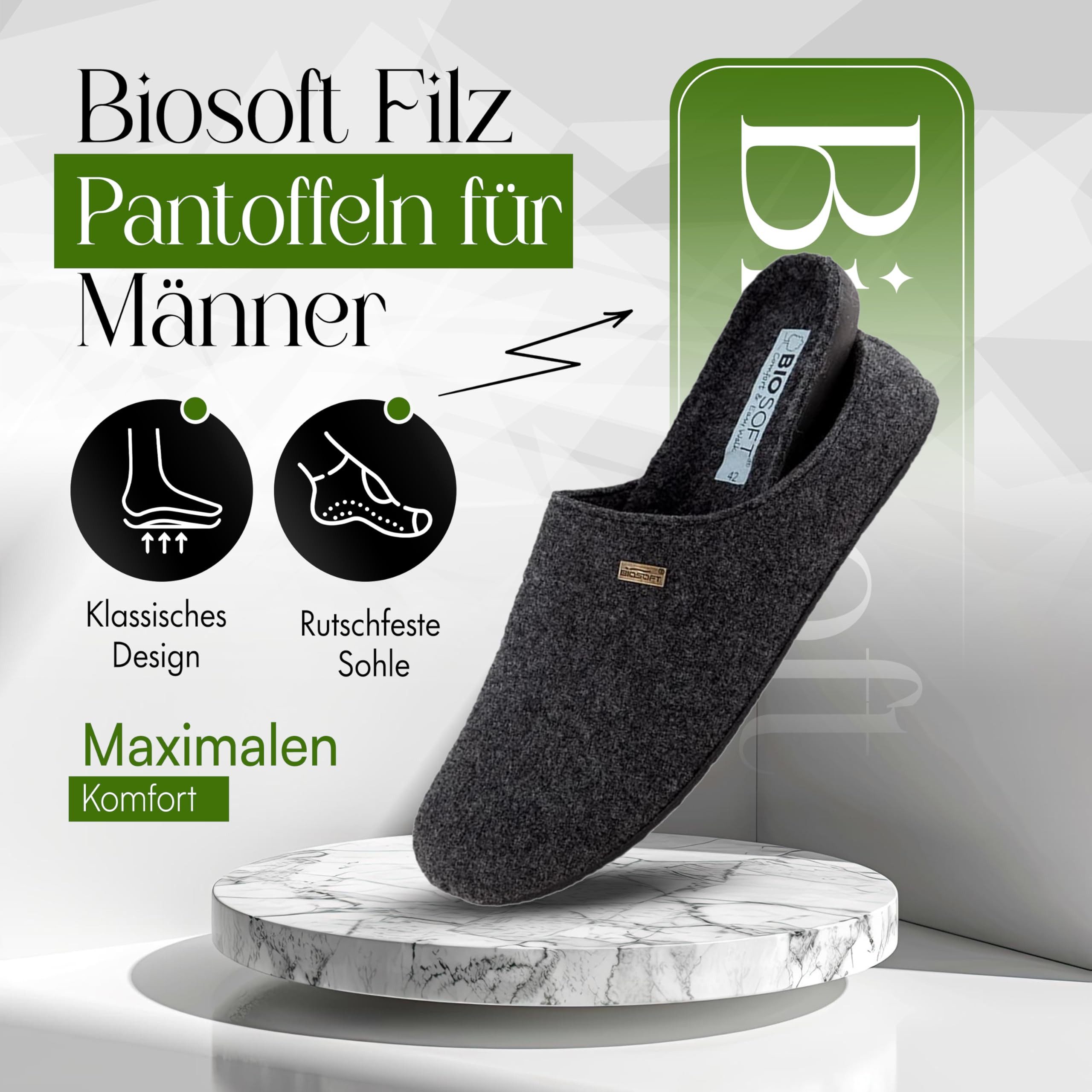 Biosoft Comfort & Easy Walk Biosoft Filz Hausschuhe Herren Größe 42 - 46 Mister Cosy, Hausschuhe Hausschuh