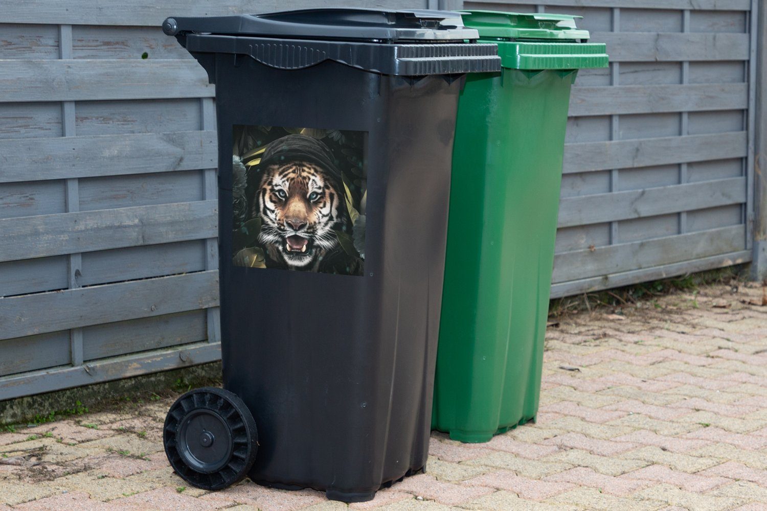 MuchoWow Wandsticker Tiger - Kleidung Mülleimer-aufkleber, Sticker, (1 Container, Mülltonne, - Abfalbehälter Blumen St)