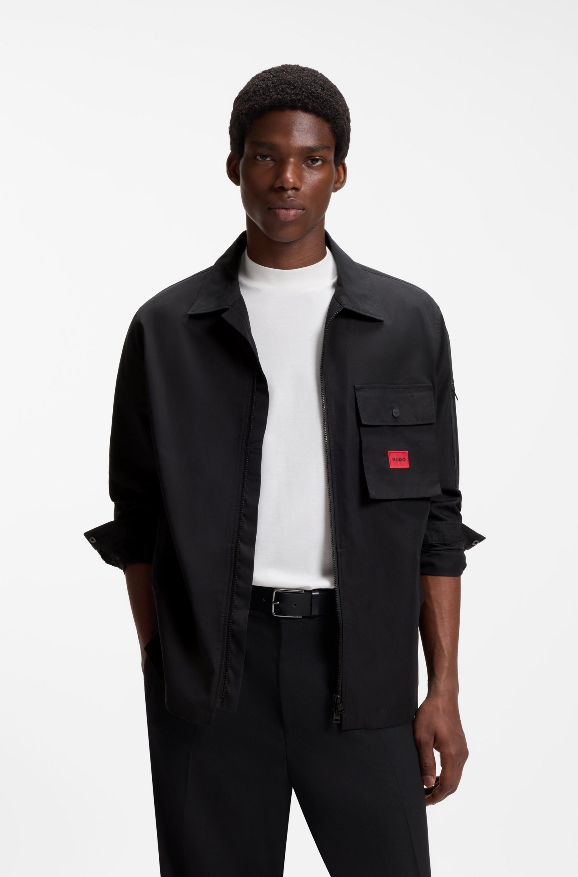 HUGO Langarmhemd Emmond Oversize Fit, 2-Wege-Zipper, Baumwoll-Mix