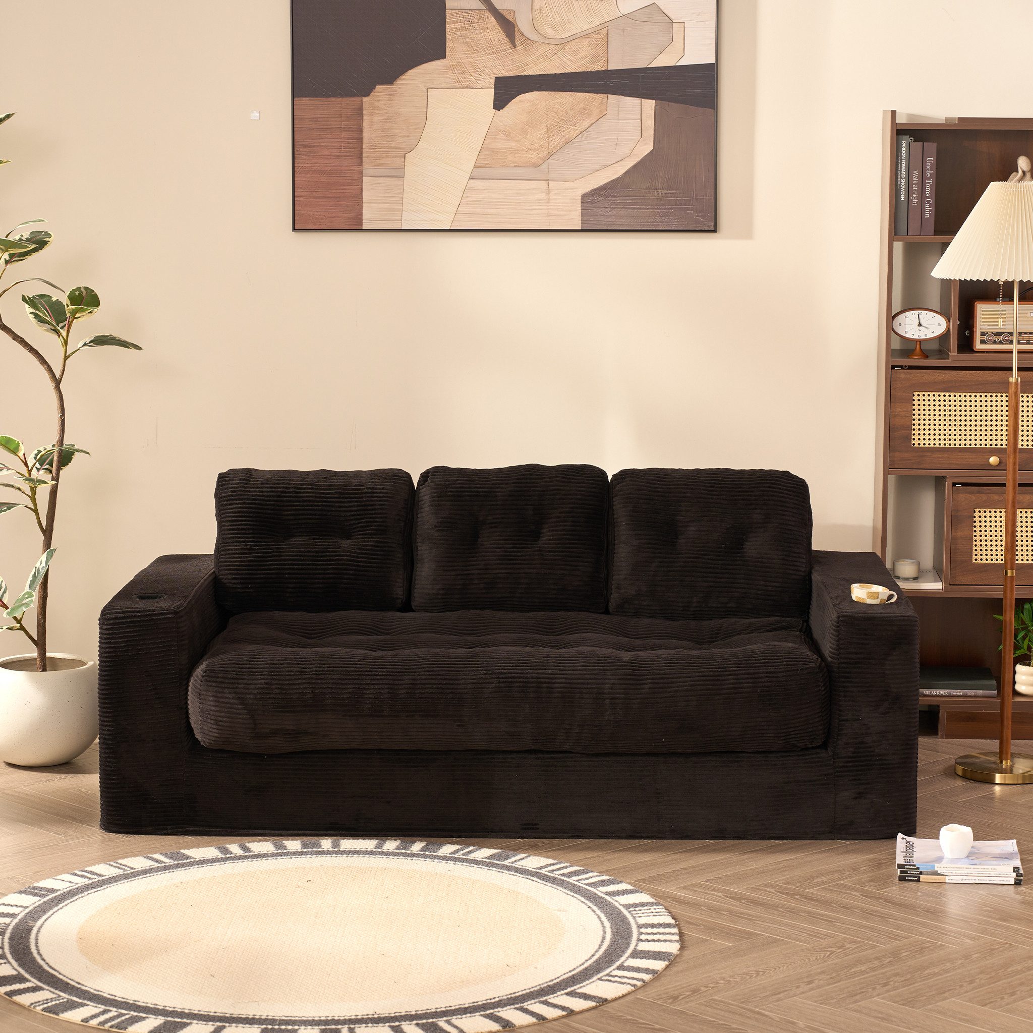 LITBIRD Sofa Bodensofa 3-Sitzer 190 cm, modulares Kordstoff Sofa mit Rückenlehne, 1 Teile, Jugend- & Studentensofa, bequemes Relax Sofa