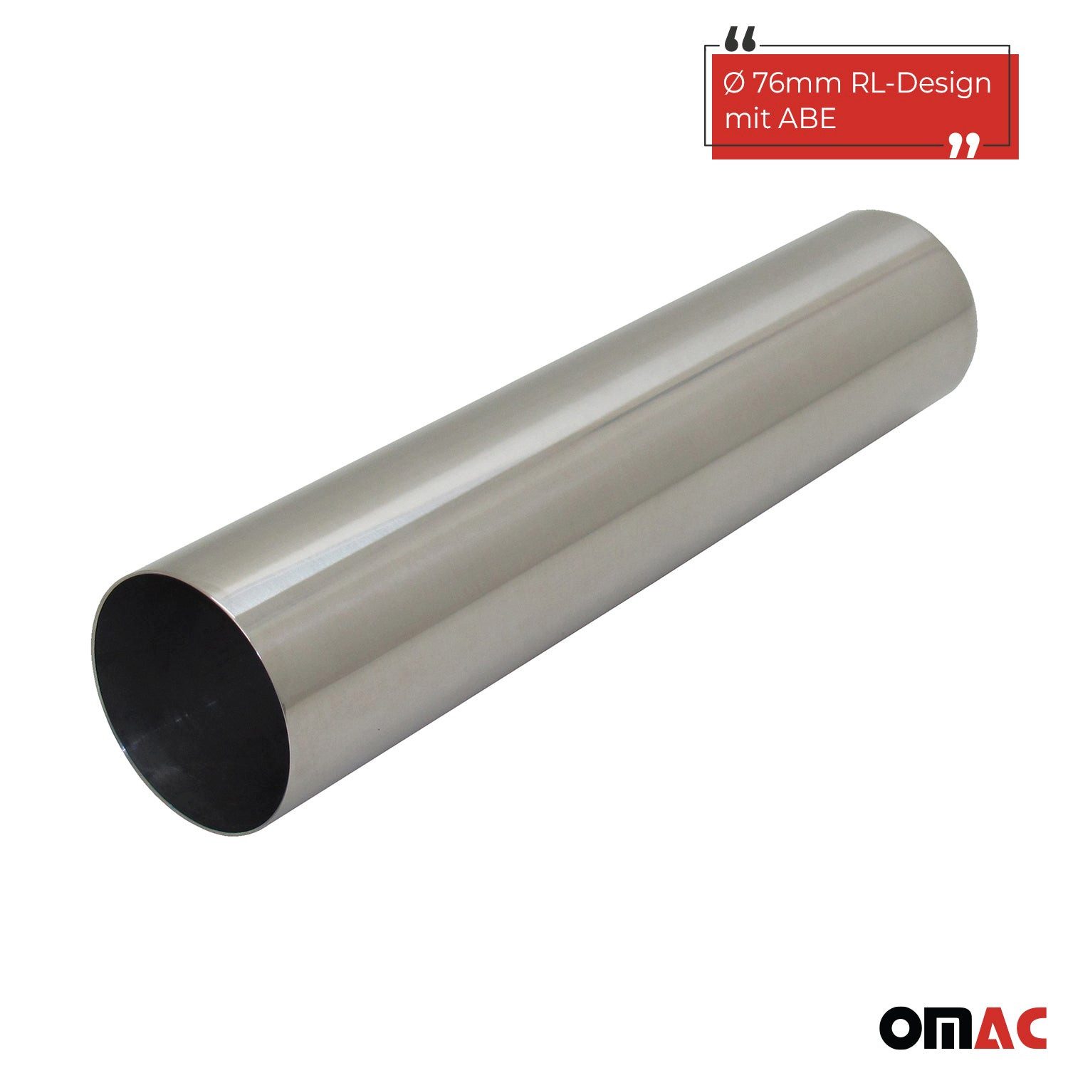 OMAC Auspuff-Flexrohr Endrohr Edelstahl 1x76mm Gerade RL Design Endschalldämpfer mit ABE, (1-tlg), Leicht austauschbar - Einzelausstieg