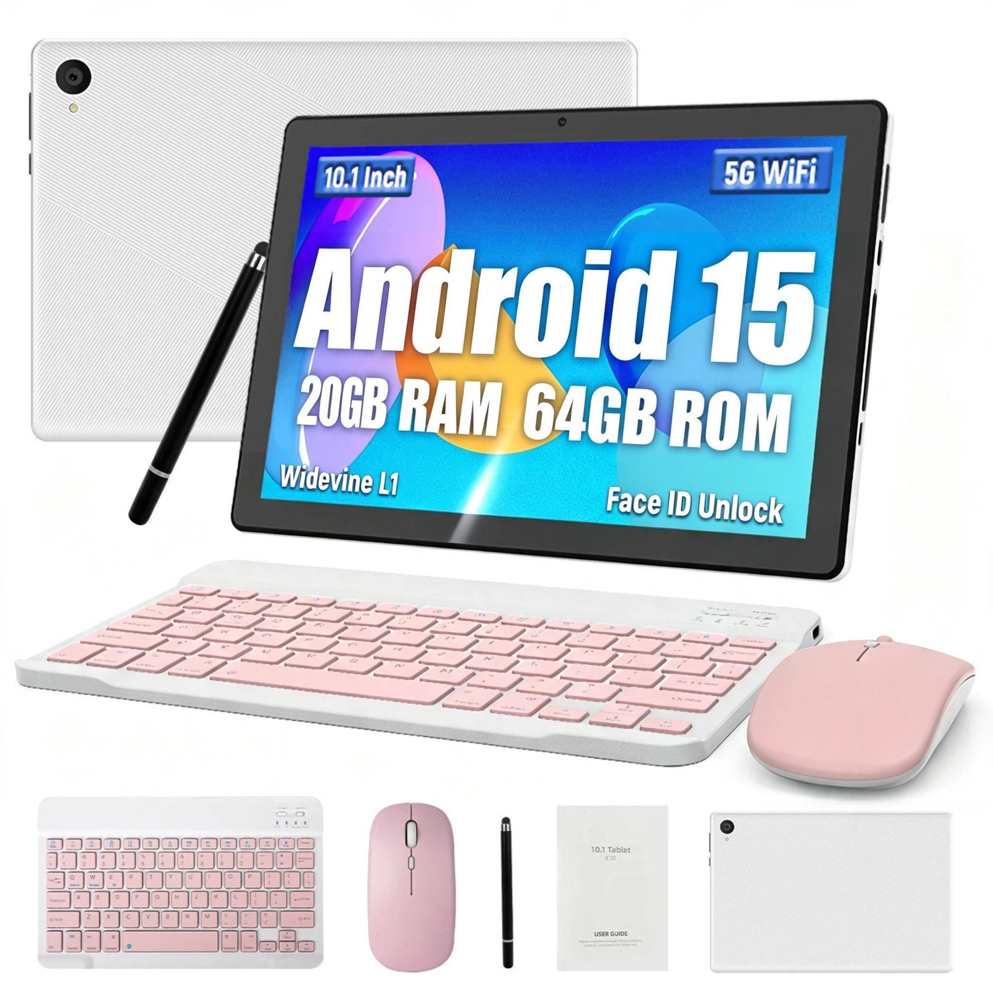BUFO 10 Zoll HD, 3 GB RAM, 64 GB Erweiterbar auf 1 TB, Android Tablet (10", 64 GB, Android 15, 2,4G/5G WiFi, 20(3+17)GB RAM, HD 1280x800, mit Tastatur, Maus und Stift)