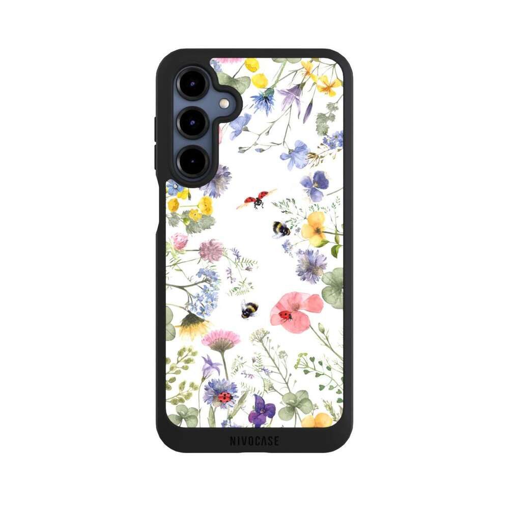NIVOCASE Handyhülle Biene Blumen Muster Bunte Frühlingsblumen und Bienen, Samsung Galaxy A16 5G Handyhülle Hülle NIVOpure Case Schwarz