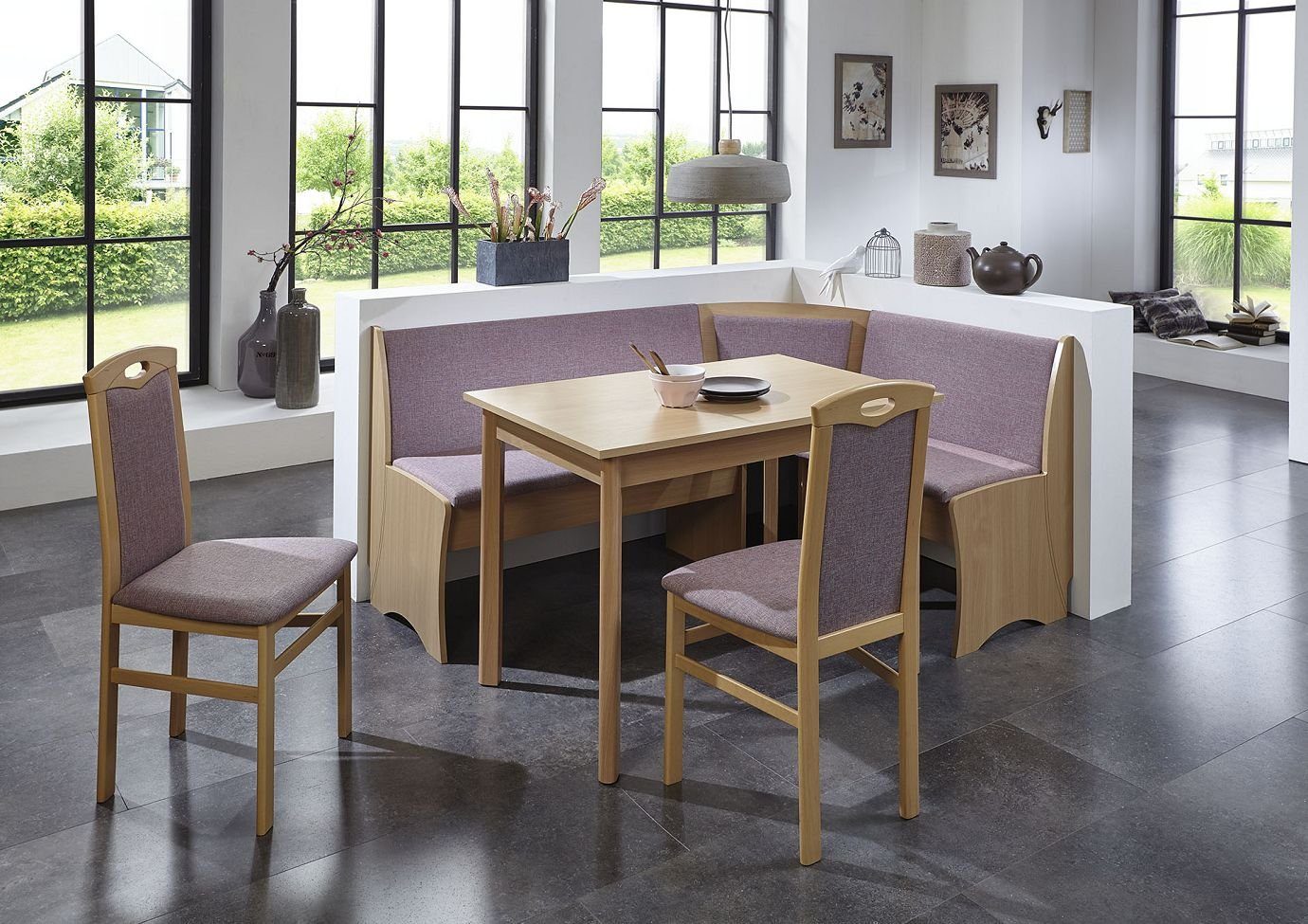 Beauty.Scouts Eckbankgruppe Eckbankgruppe "Classic Flamingo", Buche Natur Dekor, 4-teilig flamingo
