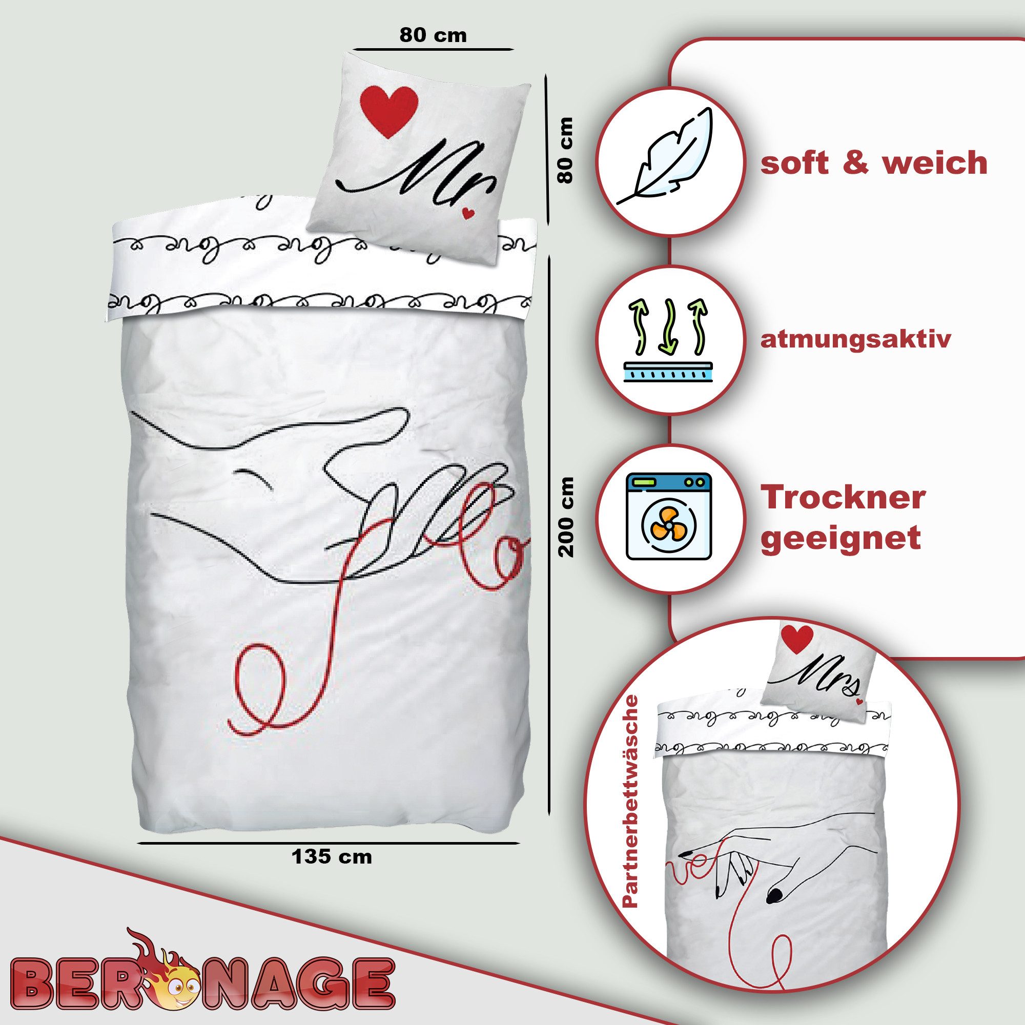 BERONAGE Partnerbettwäsche Mr. & Mrs. Partnerbettwäsche 2 Bettwäsche-Sets, günstig online kaufen