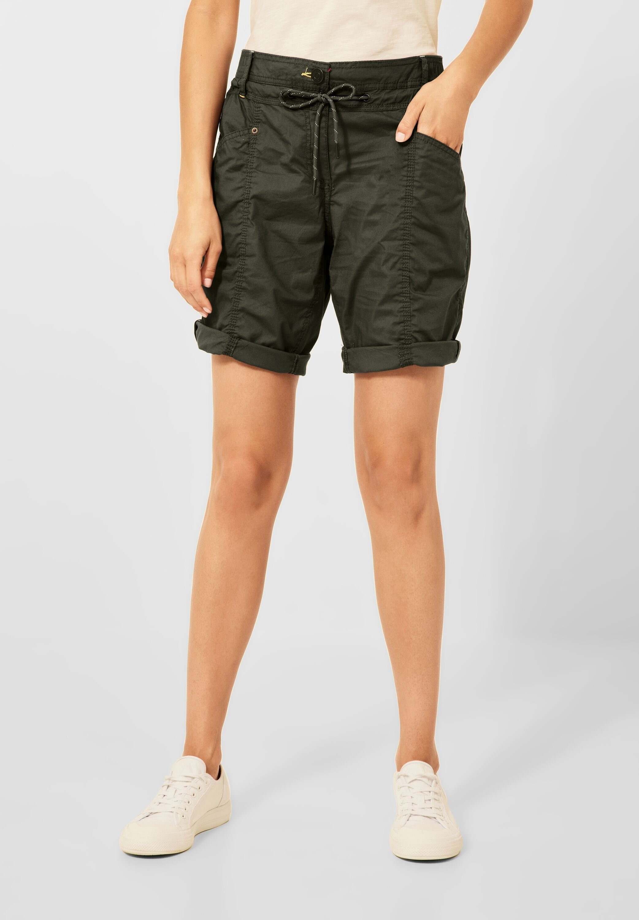 Cecil Shorts Cecil Casual Fit Olive (1-tlg) Shorts Utility in Tunnelzugbändchen