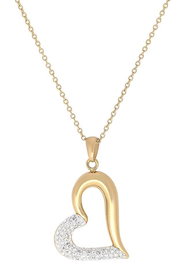 Firetti Herzkette Schmuck Geschenk funkelndes Herz in asymmetrischer Form, bicolor, mit Kristallstein